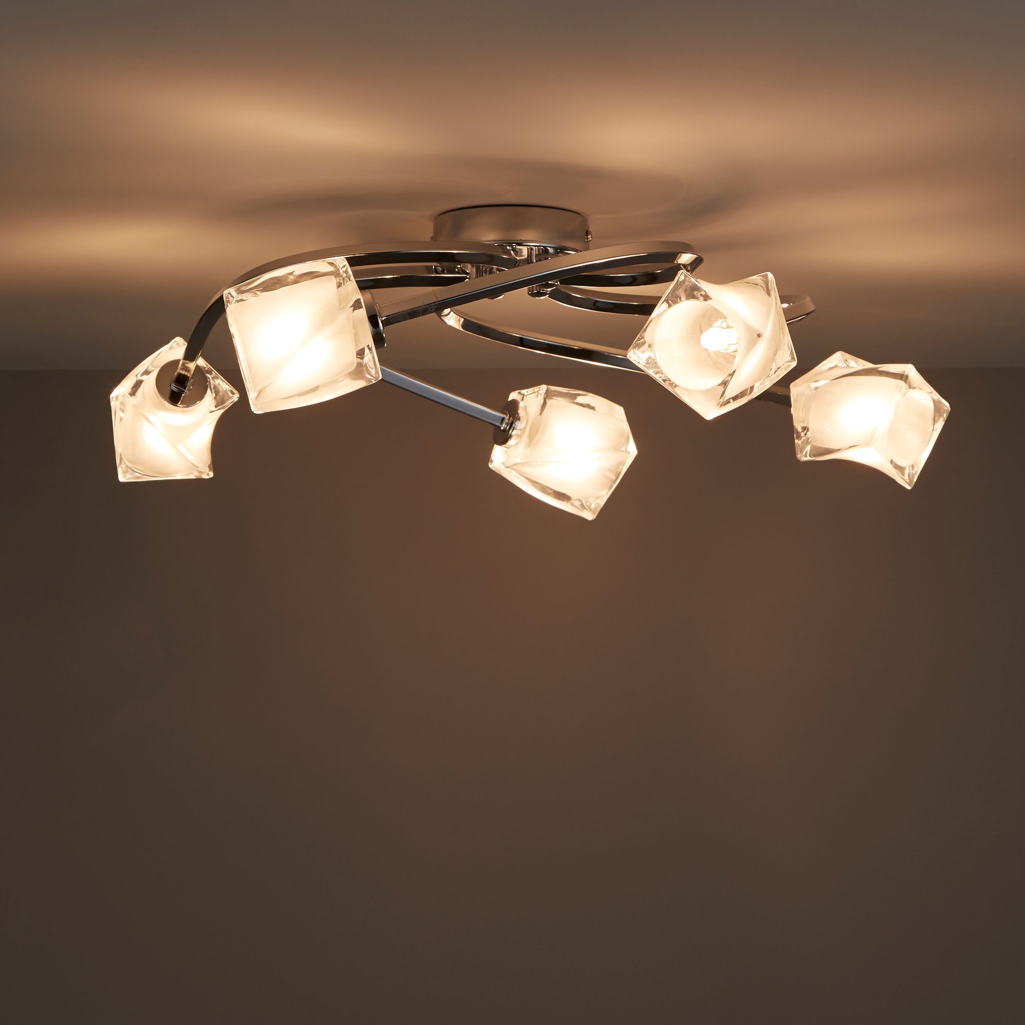 Colours Glacies Brushed Glass & Metal Chrome Effect 5 Lamp Ceiling ...