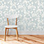 Colours Glenmara Blue & white Mica effect Floral Smooth Wallpaper Sample