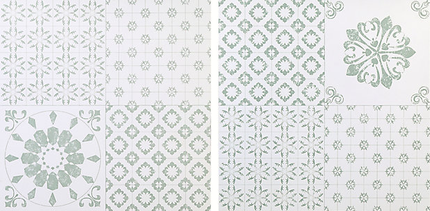 White Patchwork Effect Vinyl Tile Pack, Green And White Vinyl Floor Tiles