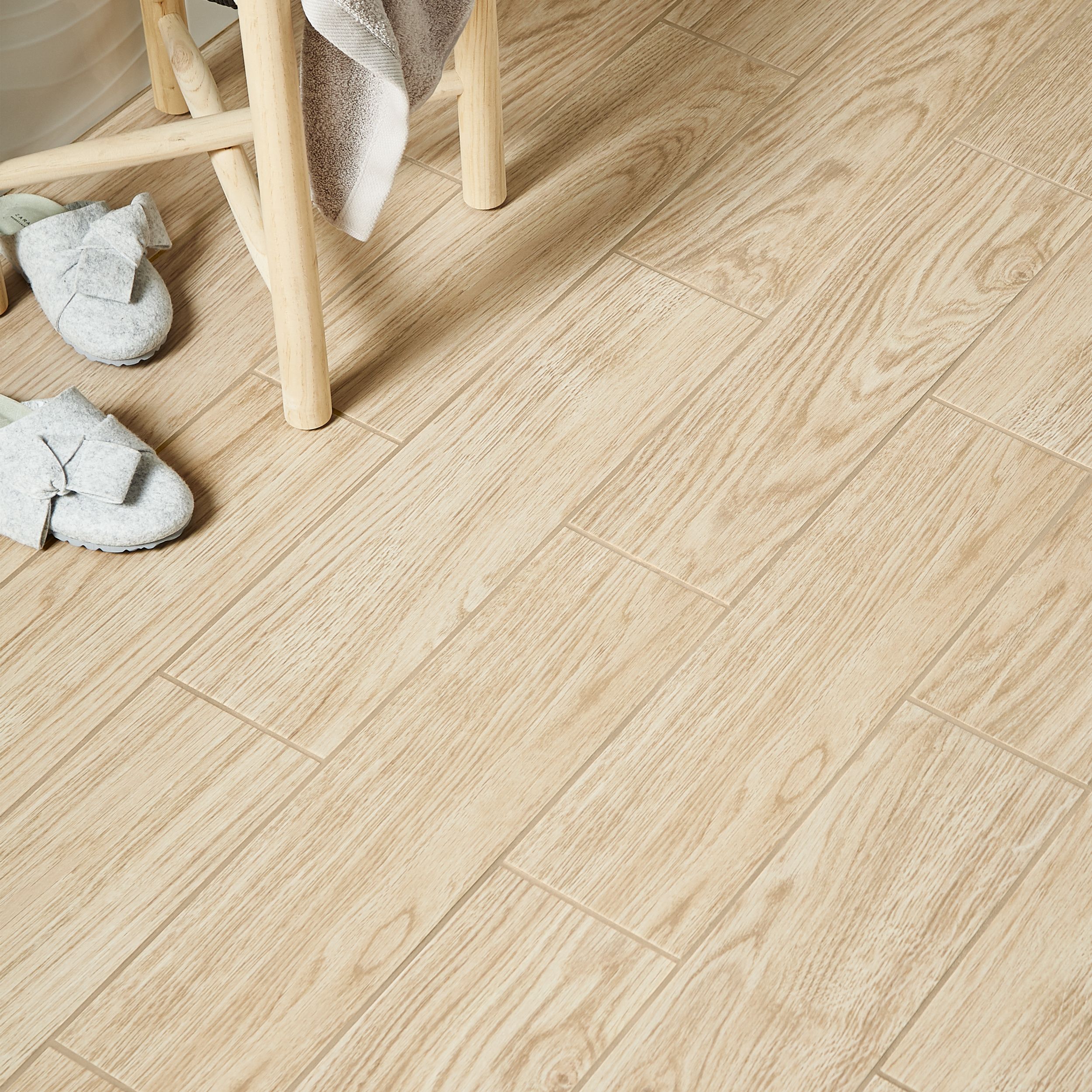 Colours Guigliano Beige Matt Wood effect Ceramic Indoor Wall & floor ...