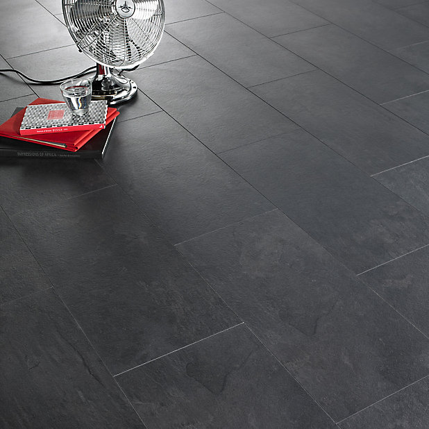 Colours Harmonia Black Slate Effect, Slate Grey Tile Effect Laminate Flooring B Q