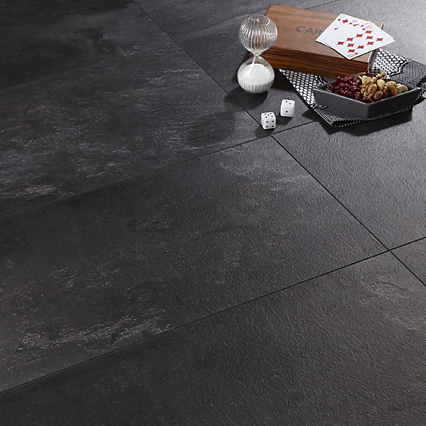 Colours Harmonia Black Slate Effect, Slate Grey Tile Effect Laminate Flooring B Q