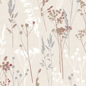 Colours Hayfield Cream & red Thistle Textured Wallpaper