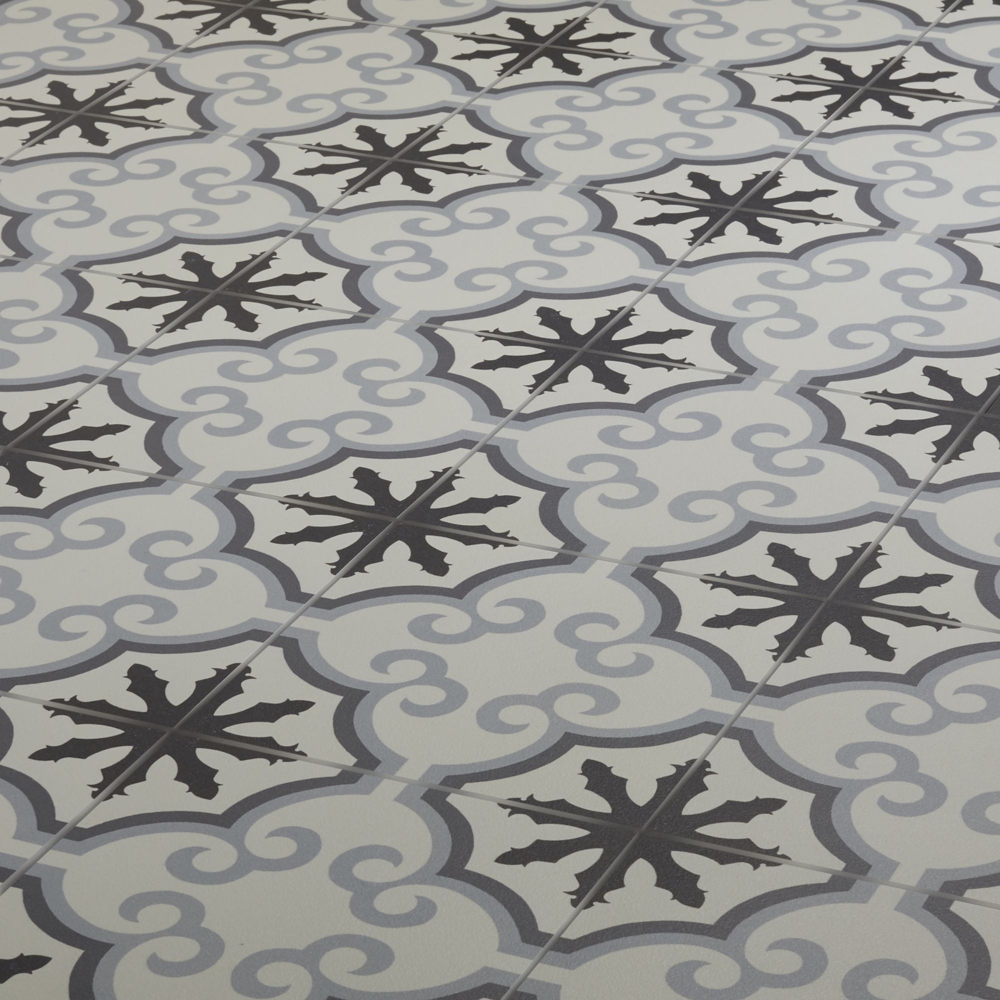 Colours Hydrolic Black & white Matt Flower Cement tile effect Porcelain Indoor Wall & floor Tile - 5