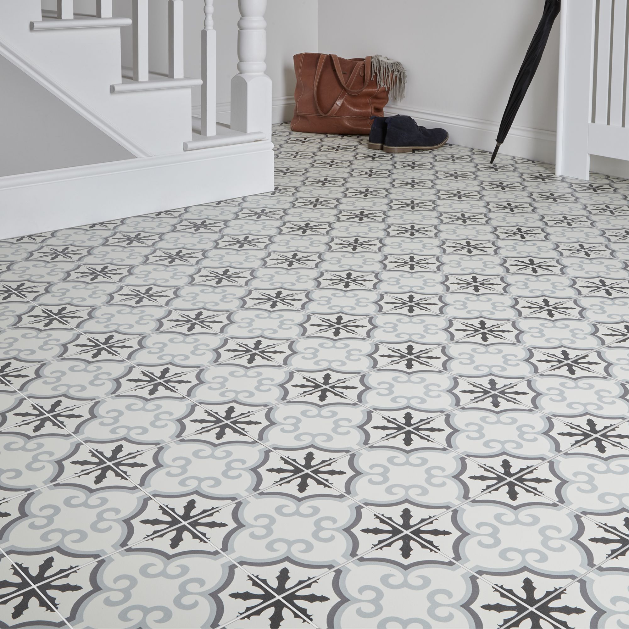 Colours Hydrolic Black & white Matt Flower Cement tile effect Porcelain Indoor Wall & floor Tile