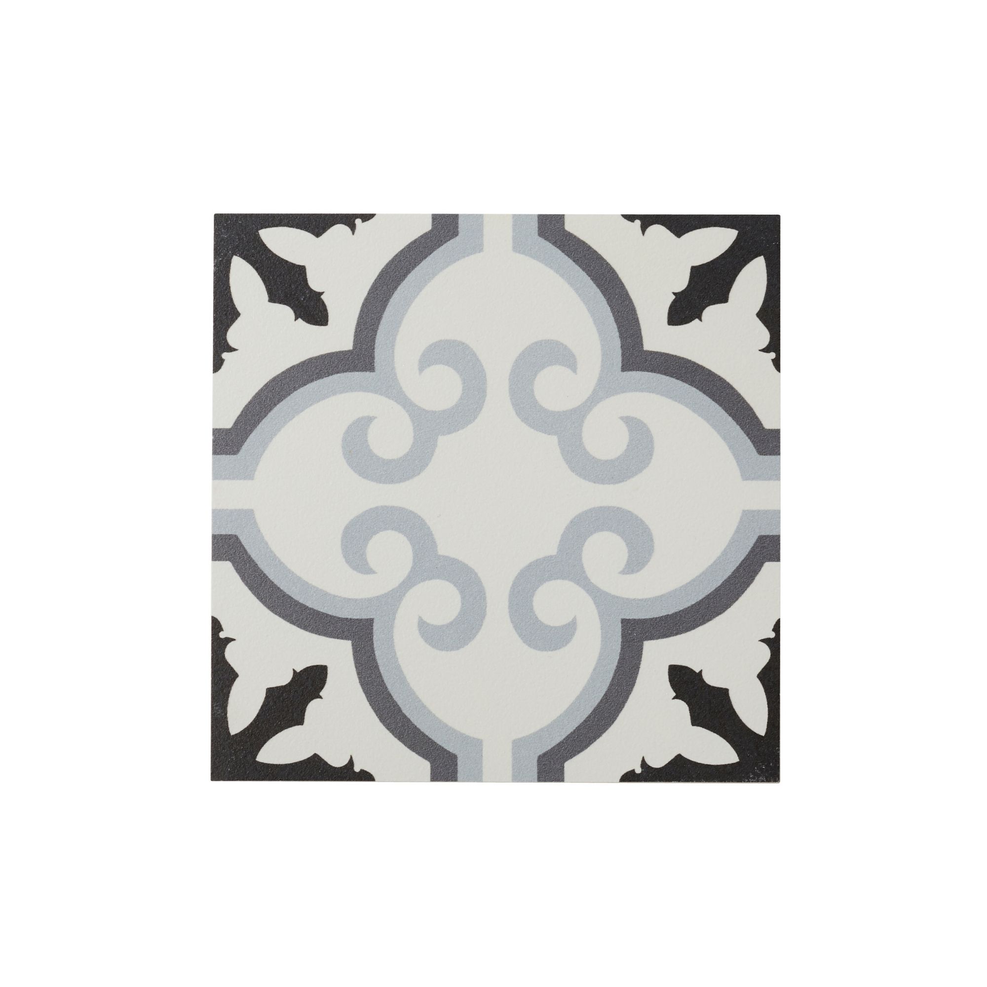 Colours Hydrolic Black & white Matt Flower Cement tile effect Porcelain Indoor Wall & floor Tile