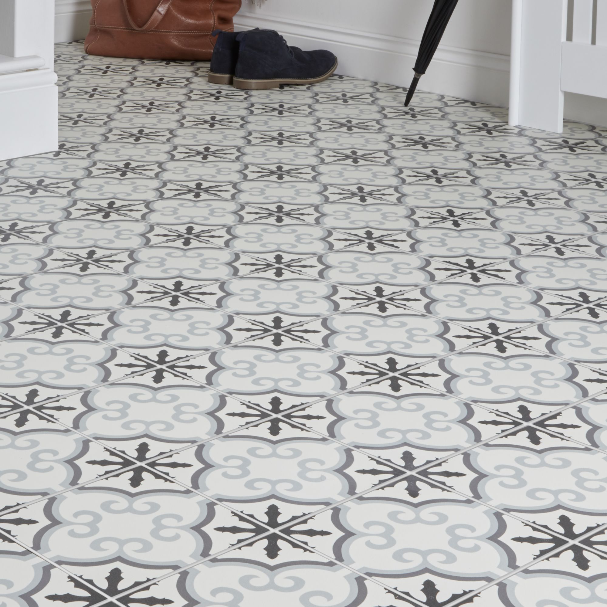 Colours Hydrolic Black & white Matt Flower Cement tile effect Porcelain Indoor Wall & floor Tile - 6