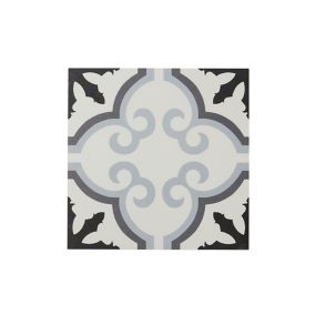 Colours Hydrolic Black & white Matt Flower Porcelain Wall & floor Tile Sample