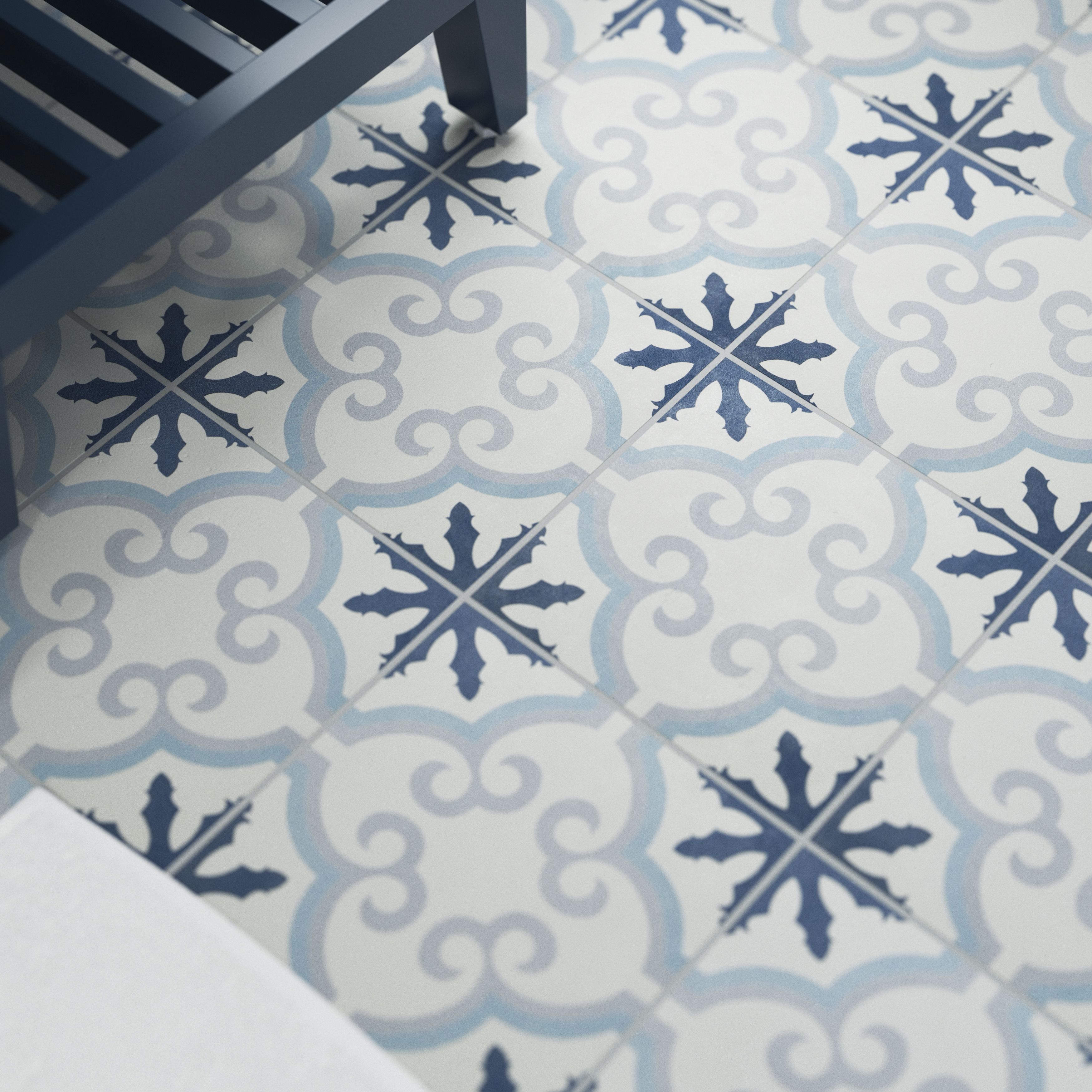 Colours Hydrolic Blue Matt Flower Concrete effect Porcelain Indoor Wall & floor Tile - 6
