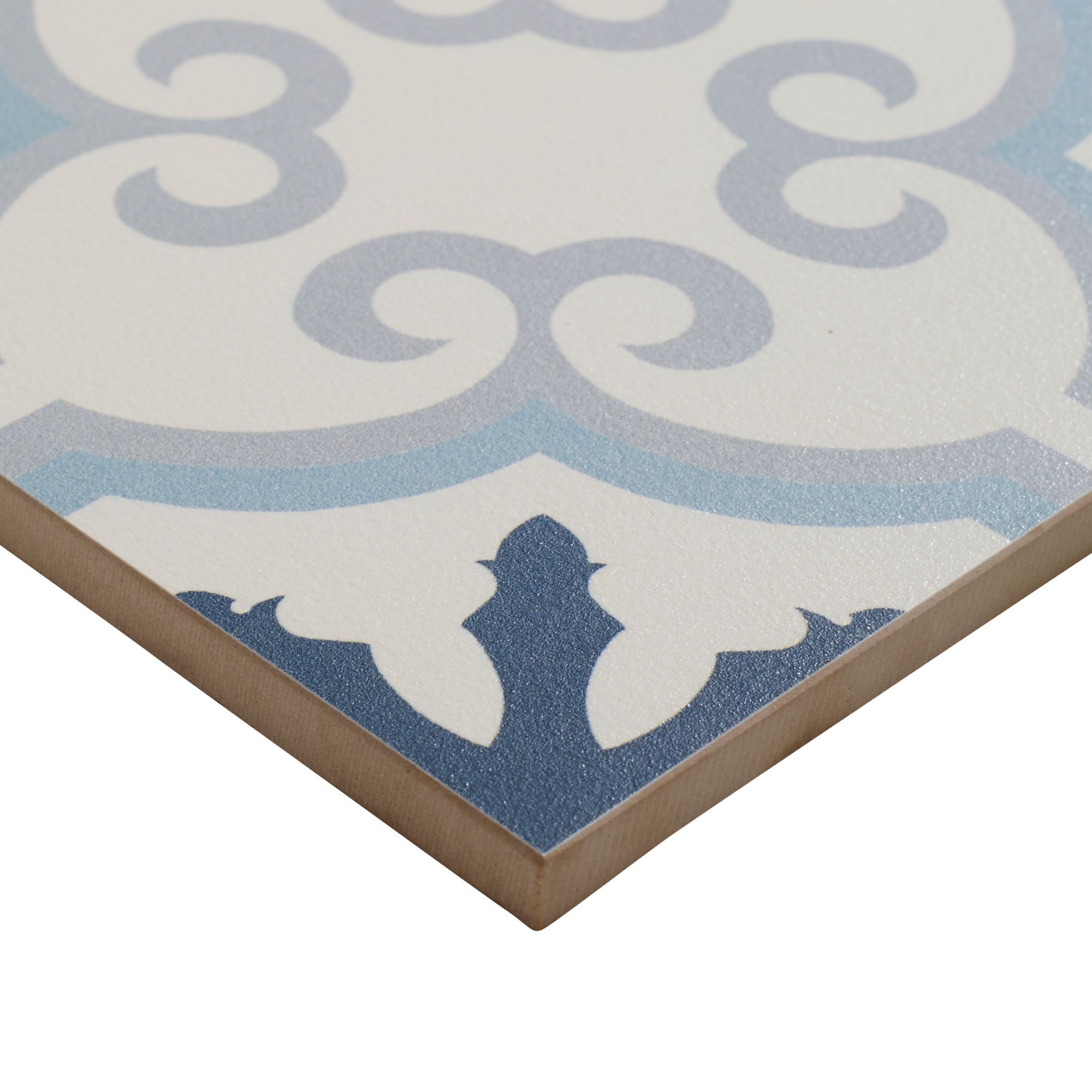 Colours Hydrolic Blue Matt Flower Concrete effect Porcelain Indoor Wall & floor Tile, (L)200mm (W)200mm, 1m²