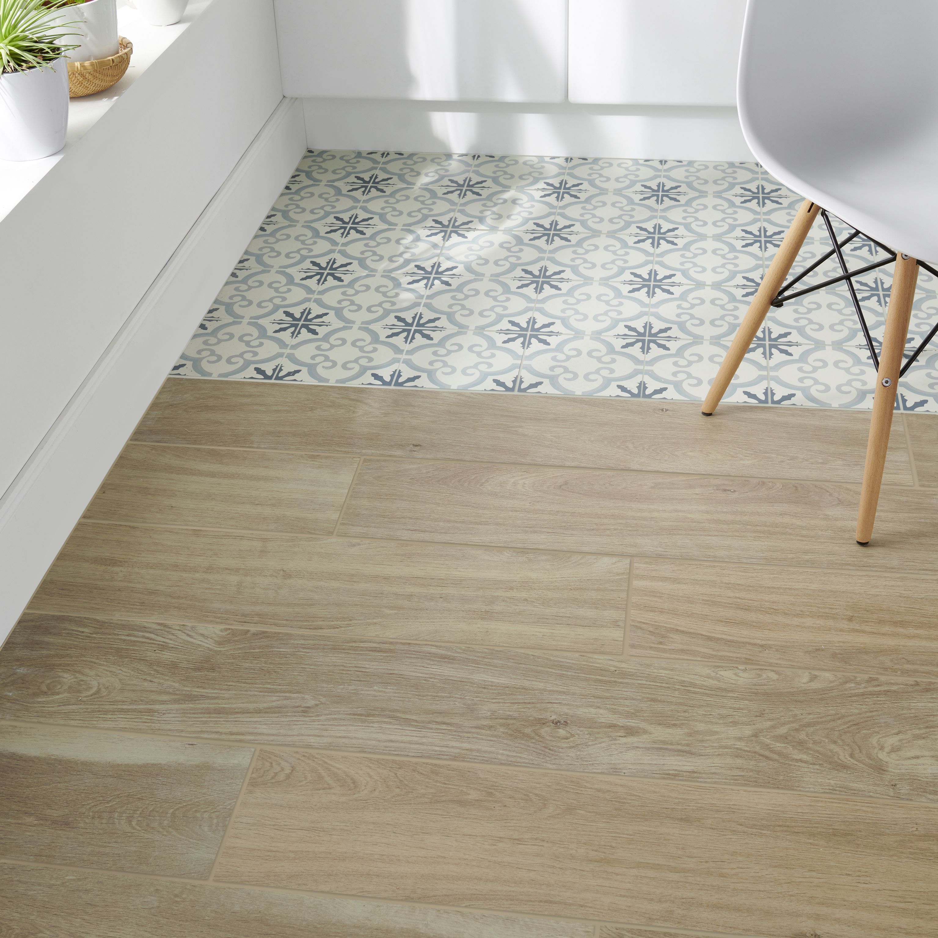 Colours Hydrolic Blue Matt Flower Concrete effect Porcelain Indoor Wall & floor Tile - 7