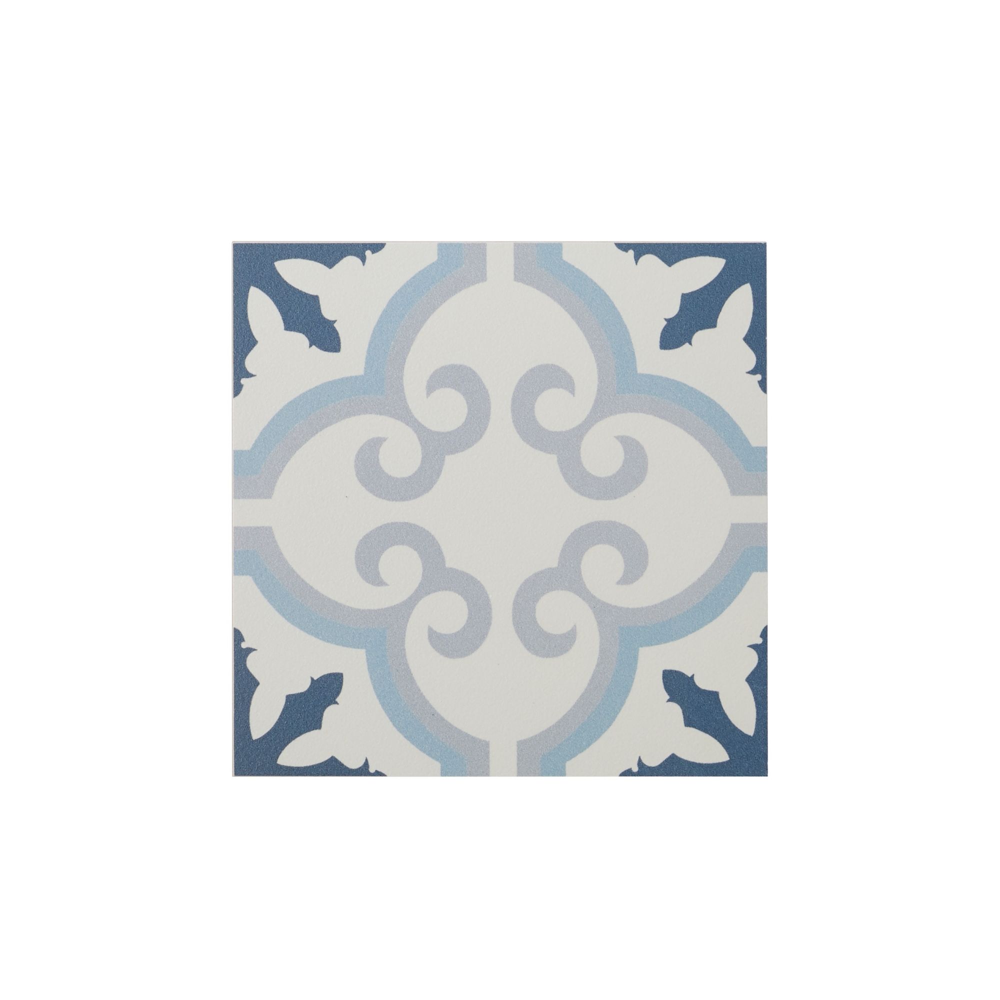 Colours Hydrolic Blue Matt Flower Concrete effect Porcelain Wall & floor Tile Sample