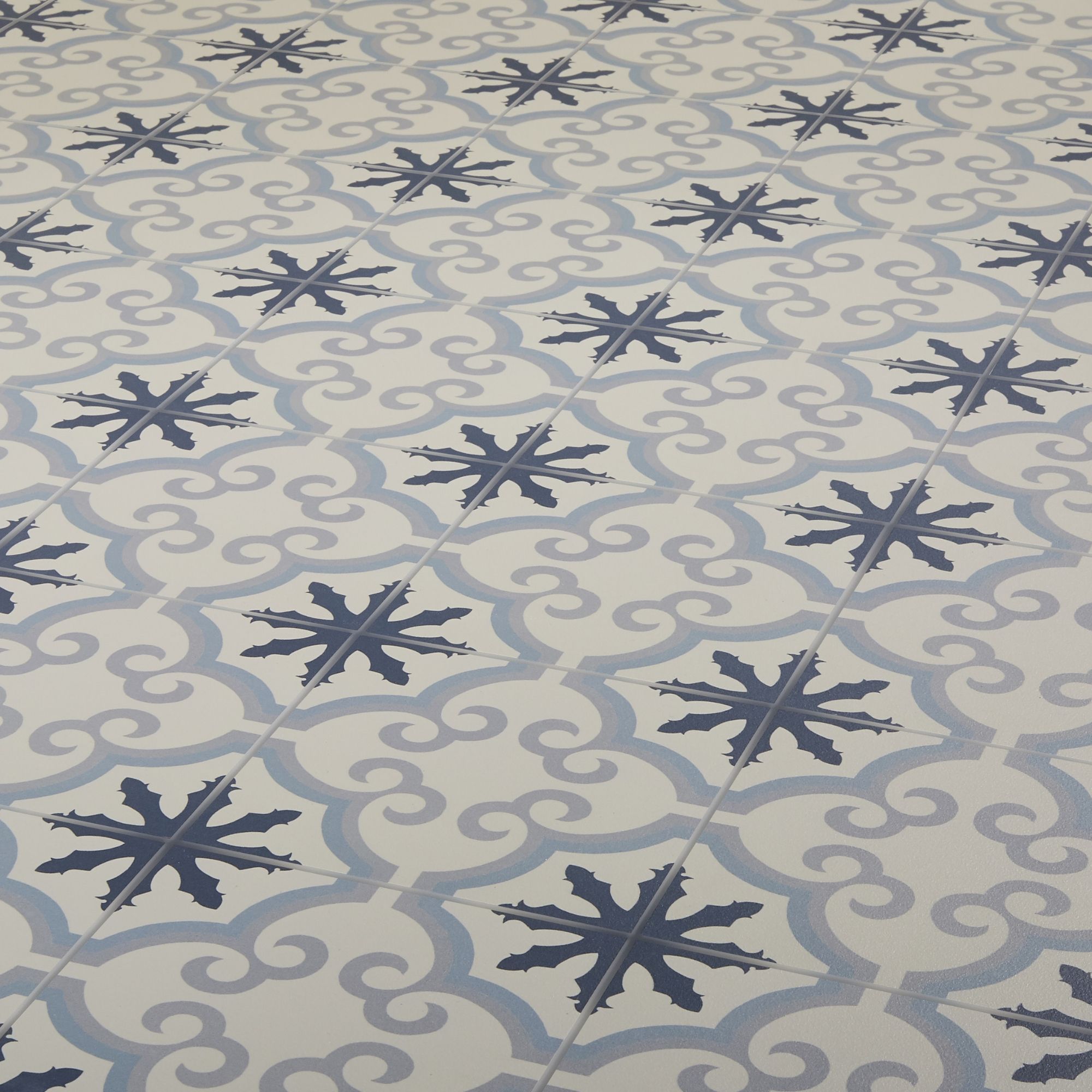 Colours Hydrolic Blue Matt Flower Concrete effect Porcelain Wall & floor Tile Sample - 4