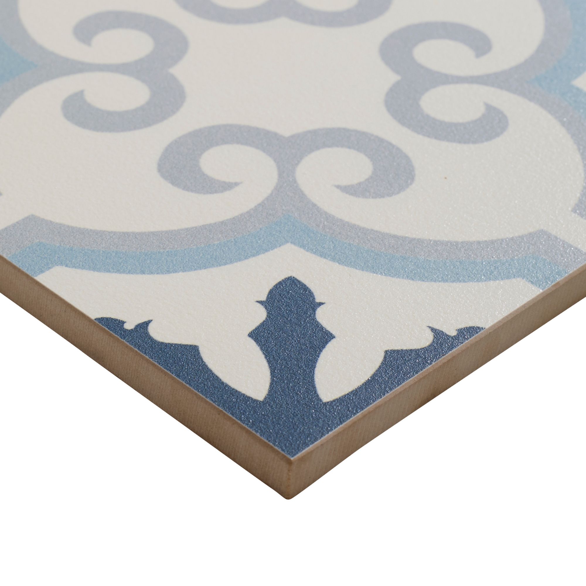 Colours Hydrolic Blue Matt Flower Concrete effect Porcelain Wall & floor Tile Sample - 5
