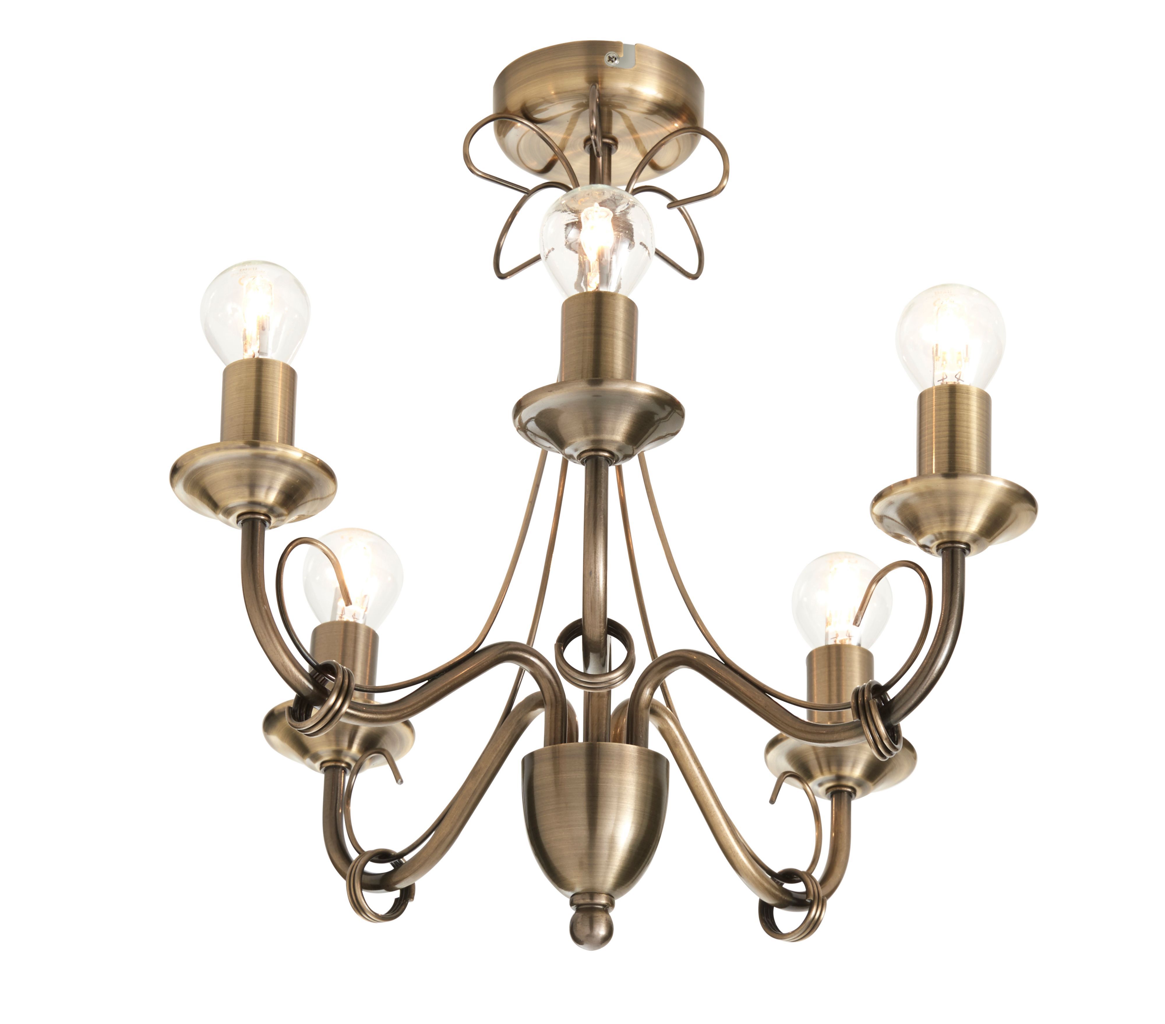 Colours Inuus Chandelier Brushed Metal Antique brass effect 5 Lamp Ceiling light