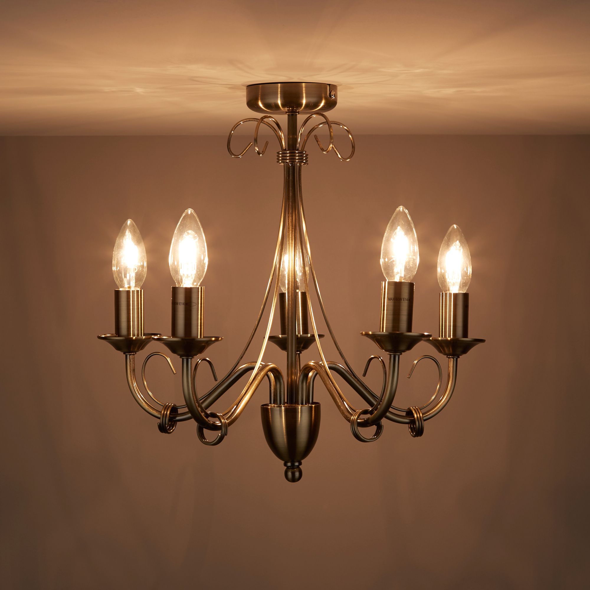 Colours Inuus Chandelier Brushed Metal Antique brass effect 5 Lamp Ceiling light