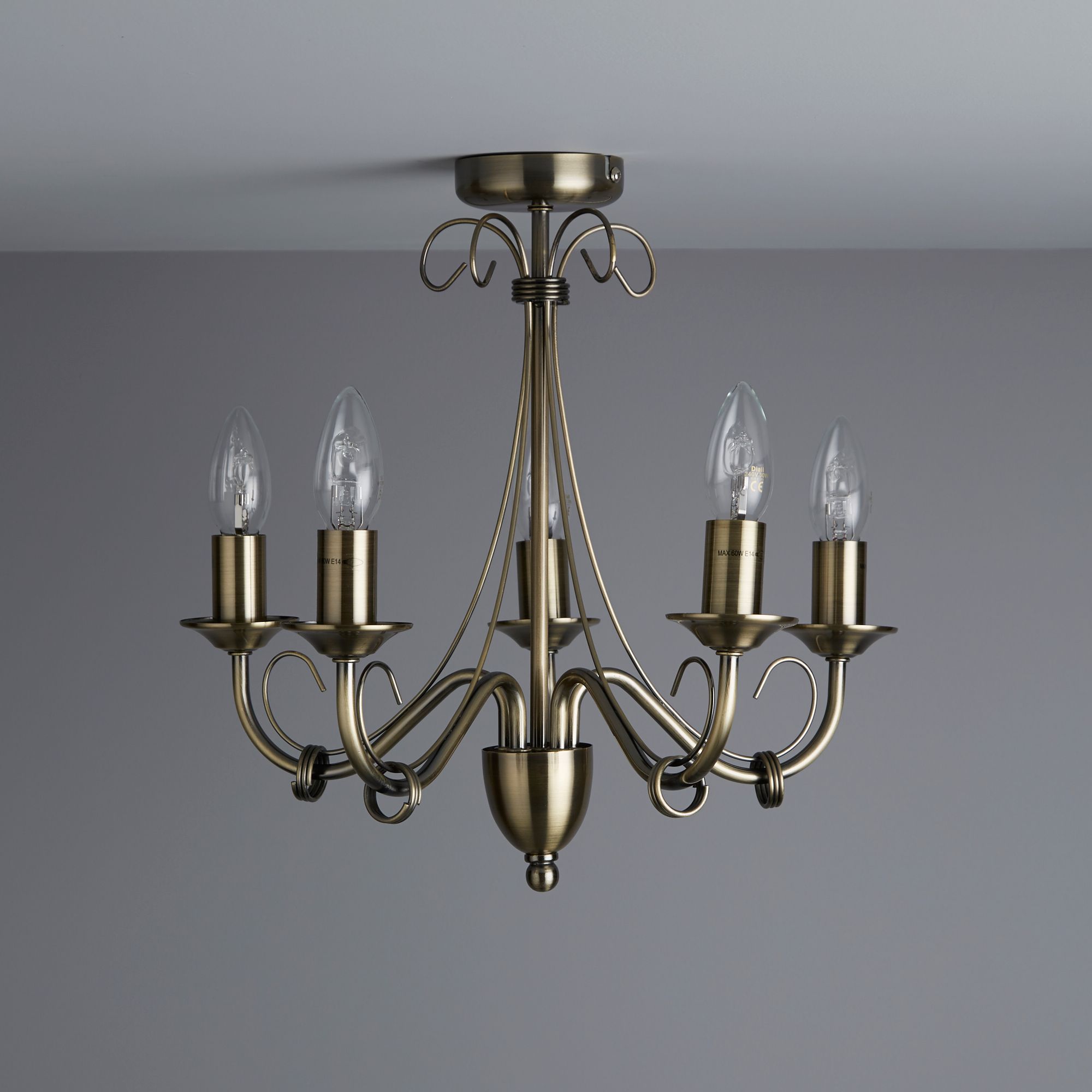 Traditional Brass 5 Light Ceiling Chandelier Fit With or Without Chain