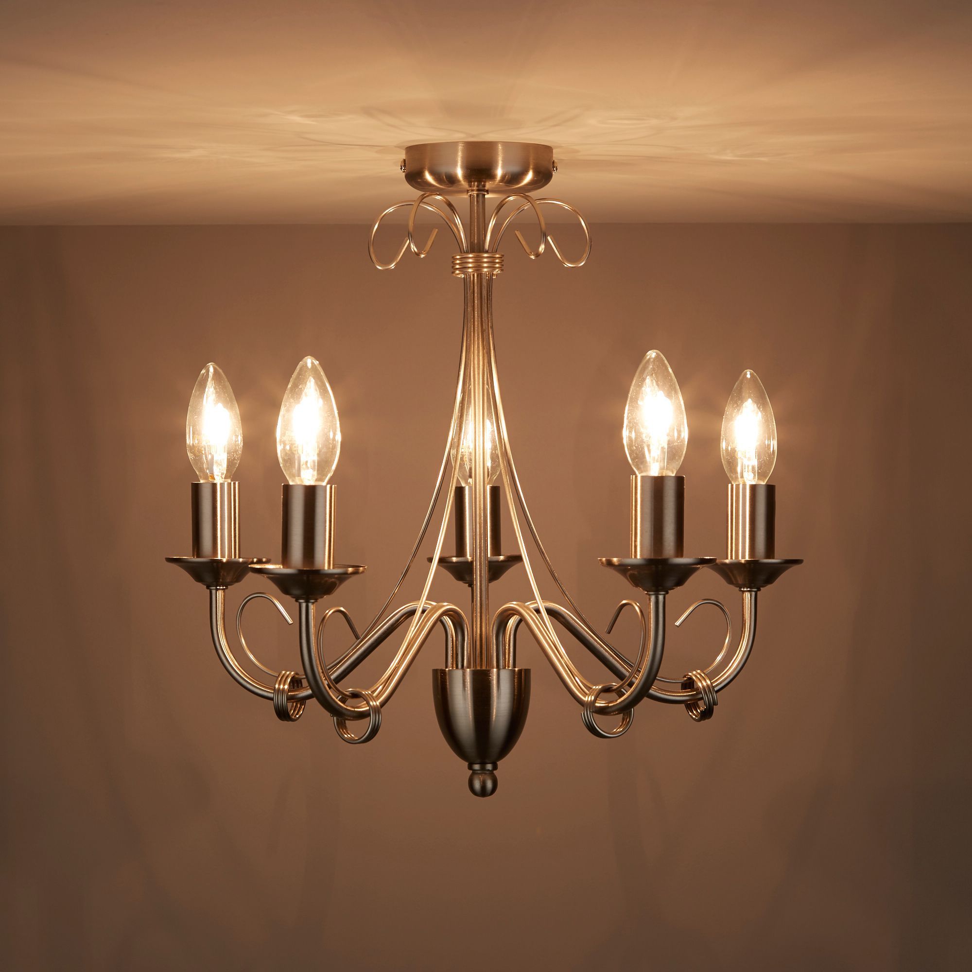 Colours Inuus Chandelier Brushed Metal Chrome effect 5 Lamp Ceiling light