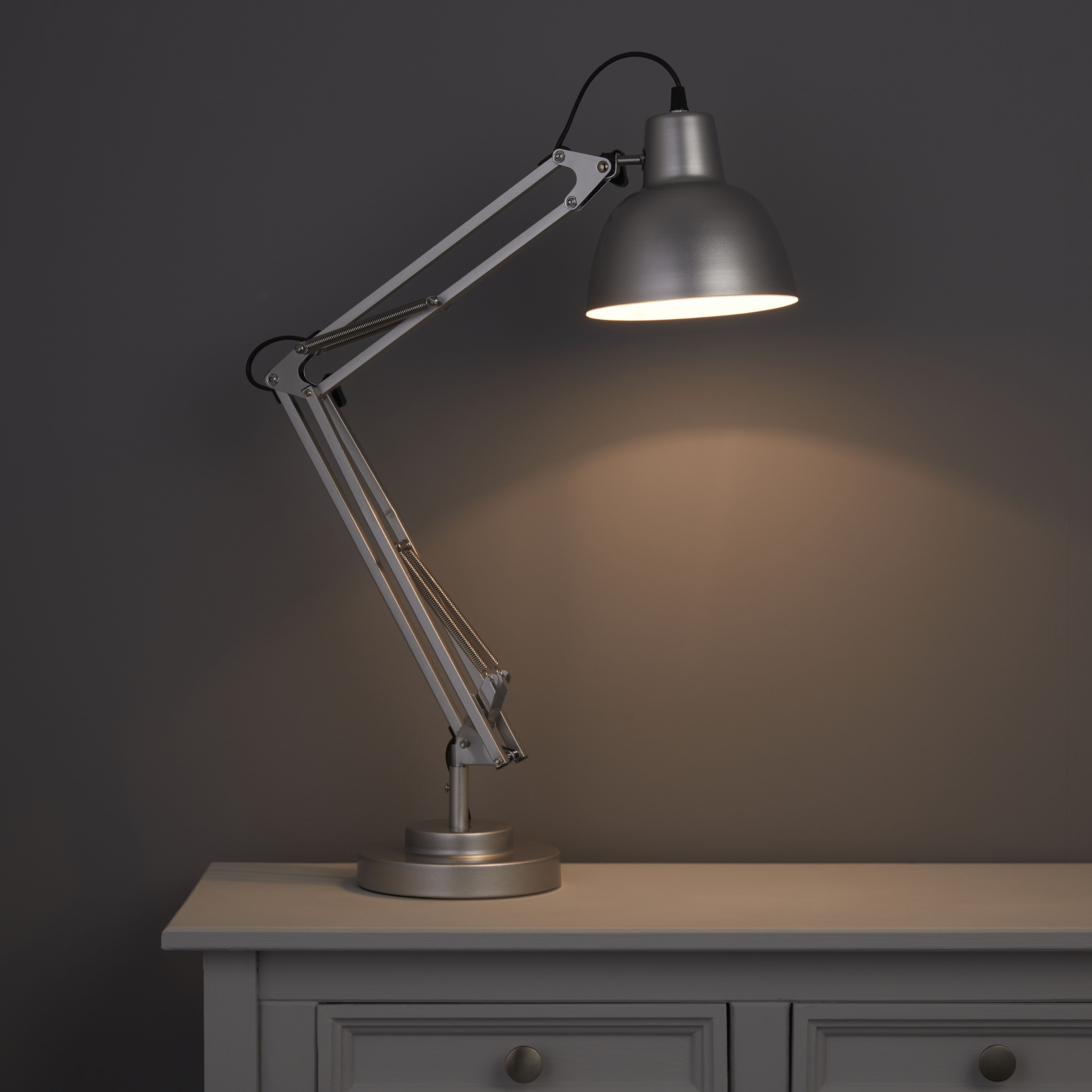 Colours ISAAC Gloss Silver effect CFL Desk lamp