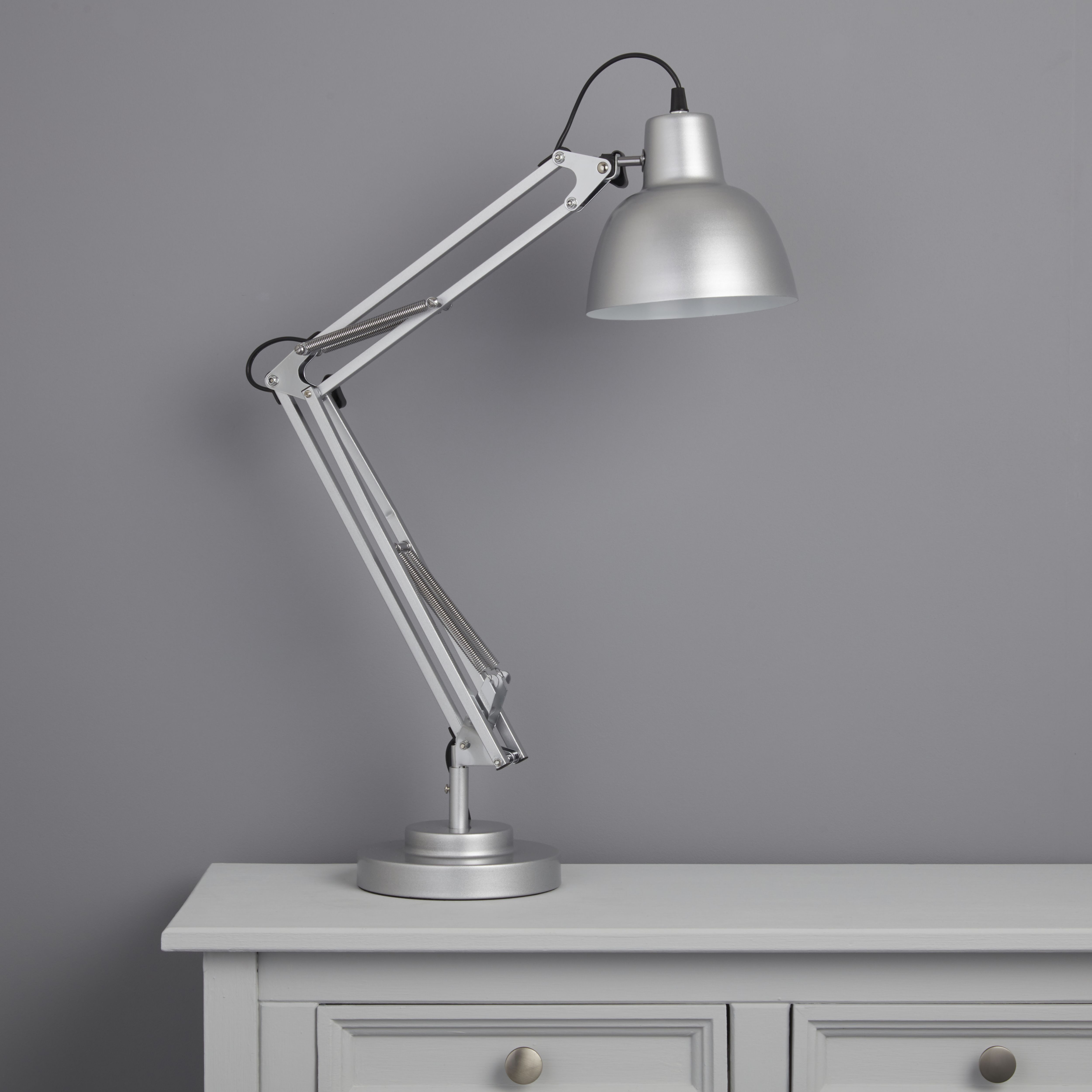 Colours ISAAC Gloss Silver effect CFL Desk lamp