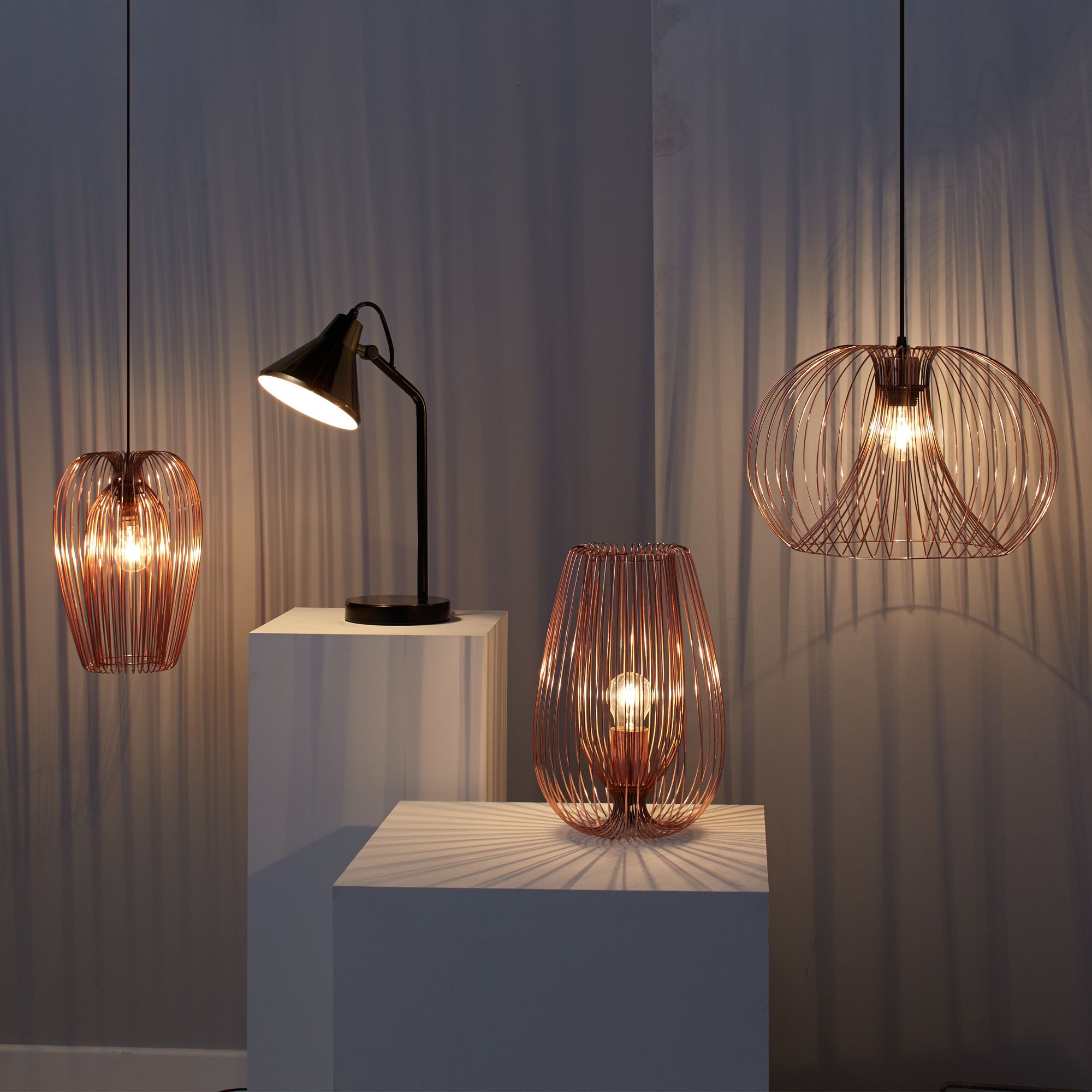 Colours Jonas Modern Copper effect Table lamp