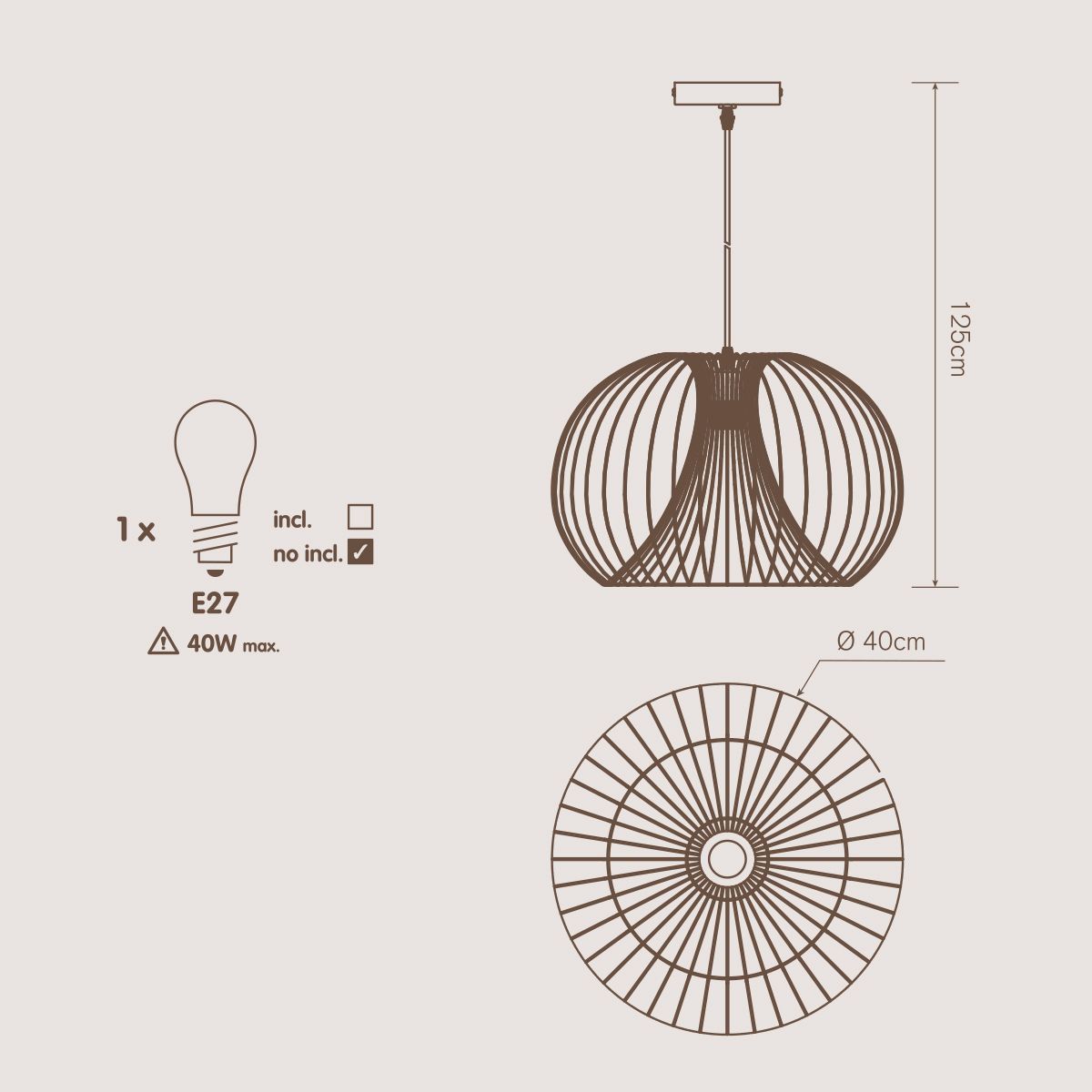 Colours Jonas Pendant Copper effect Pendant ceiling light, (Dia)400mm