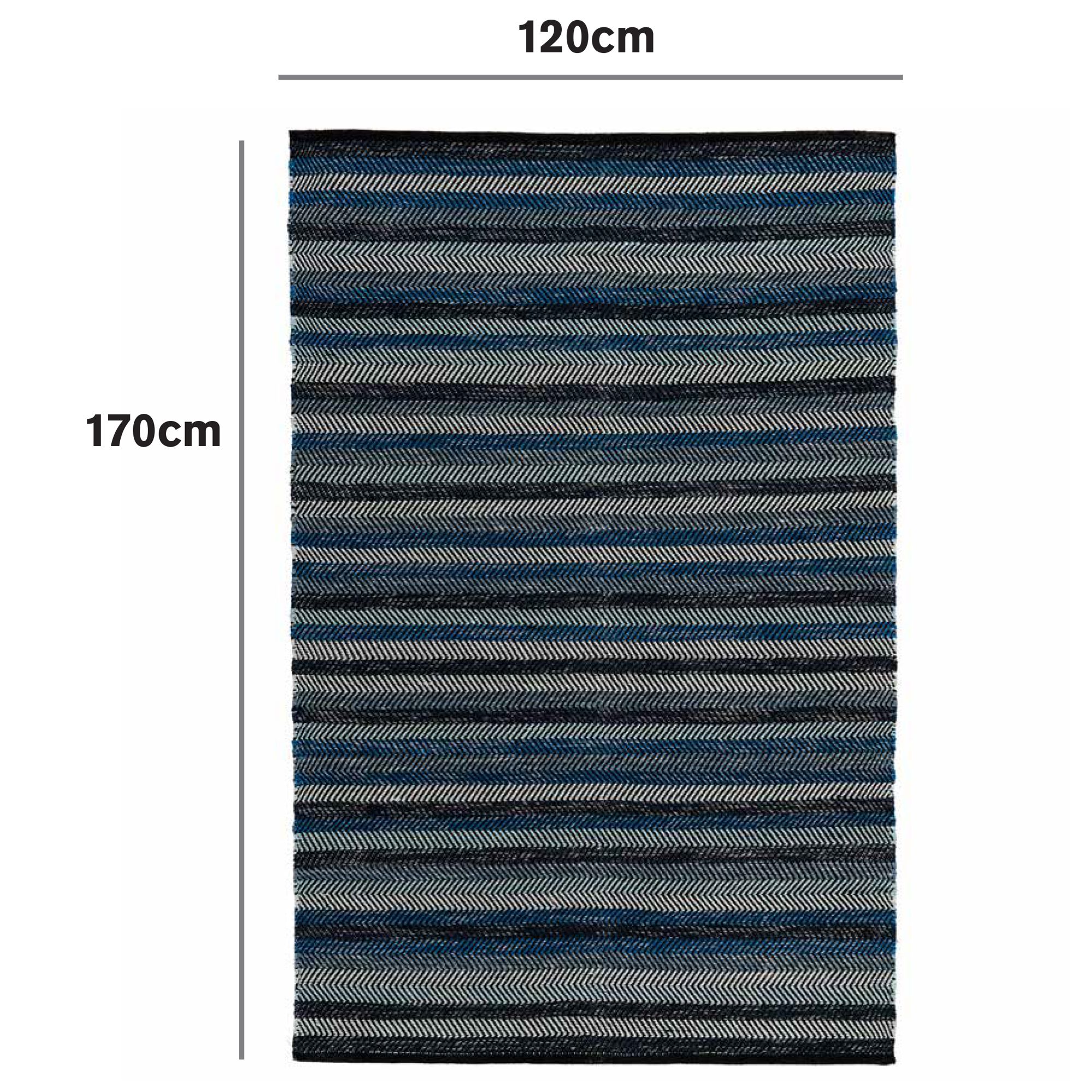 Colours Kaia Black & blue Striped Medium Rug, (L)170cm x (W)120cm