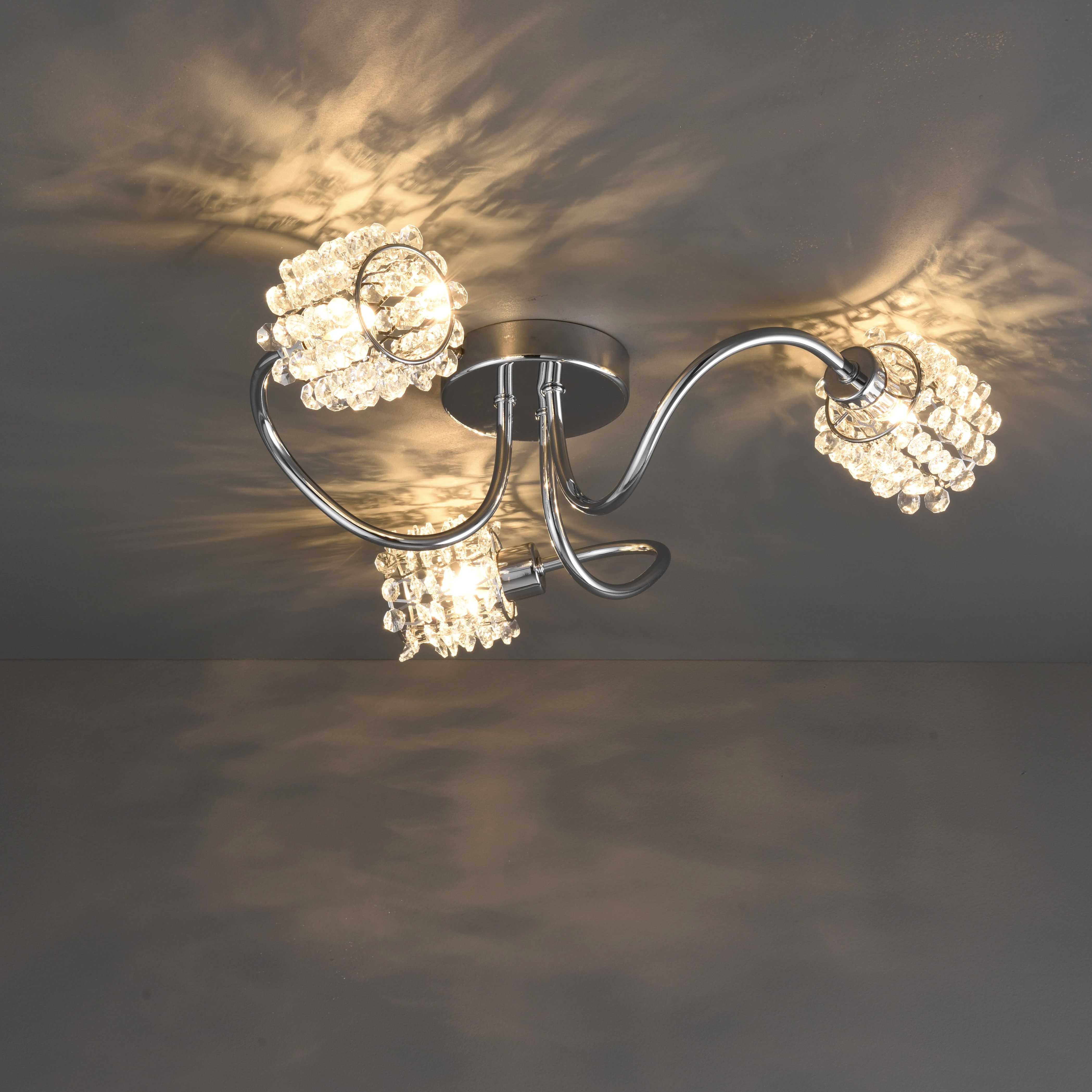 Colours Katarina Brushed Glass & steel Chrome effect 3 Lamp Ceiling light