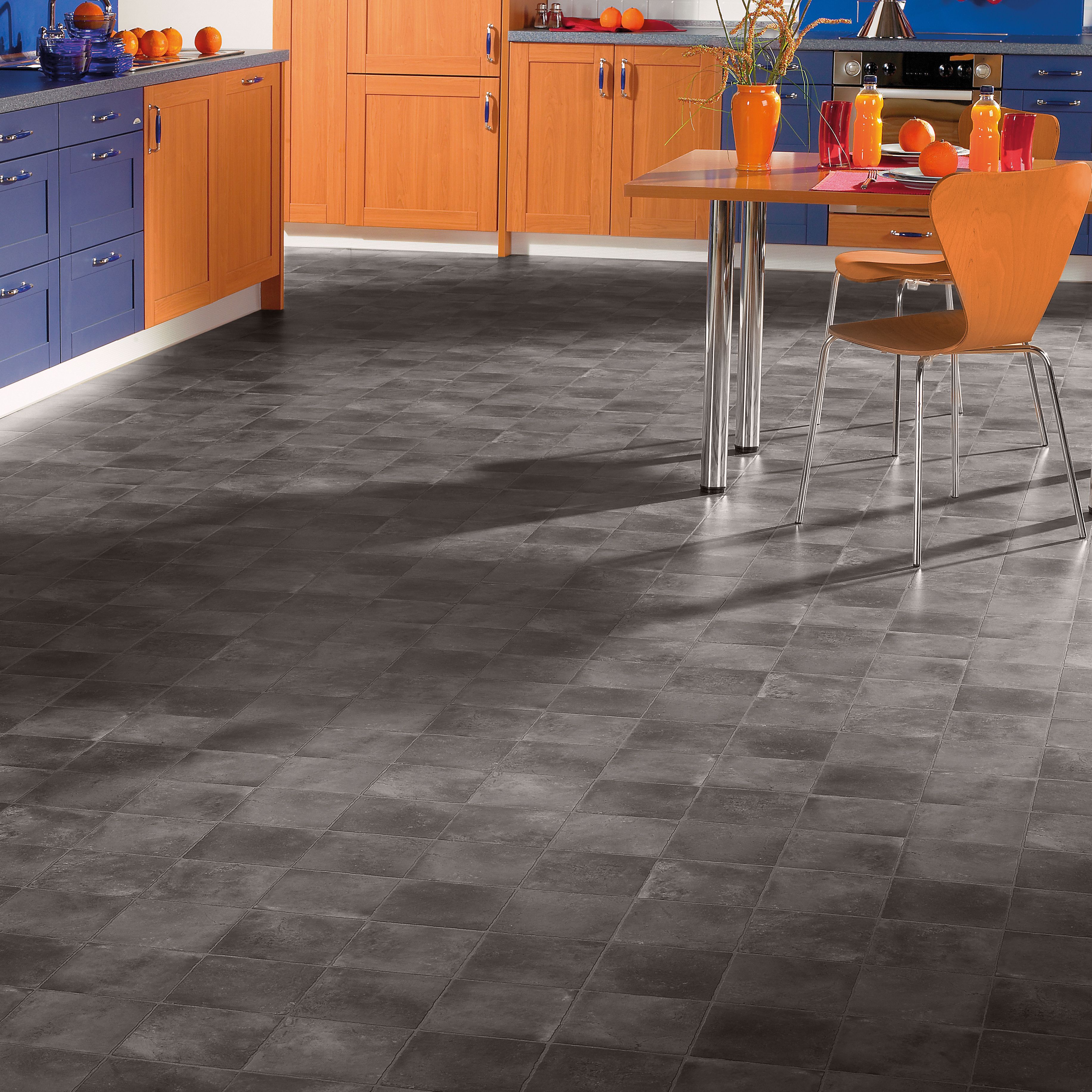 Colours Kennedy Black Tile effect Vinyl flooring, 6m²