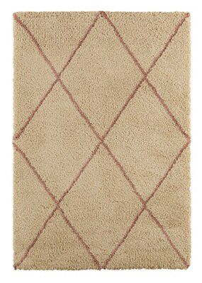 Colours Kitah Cream & pink Diamond lines Large Rug, (L)230cm x (W)160cm