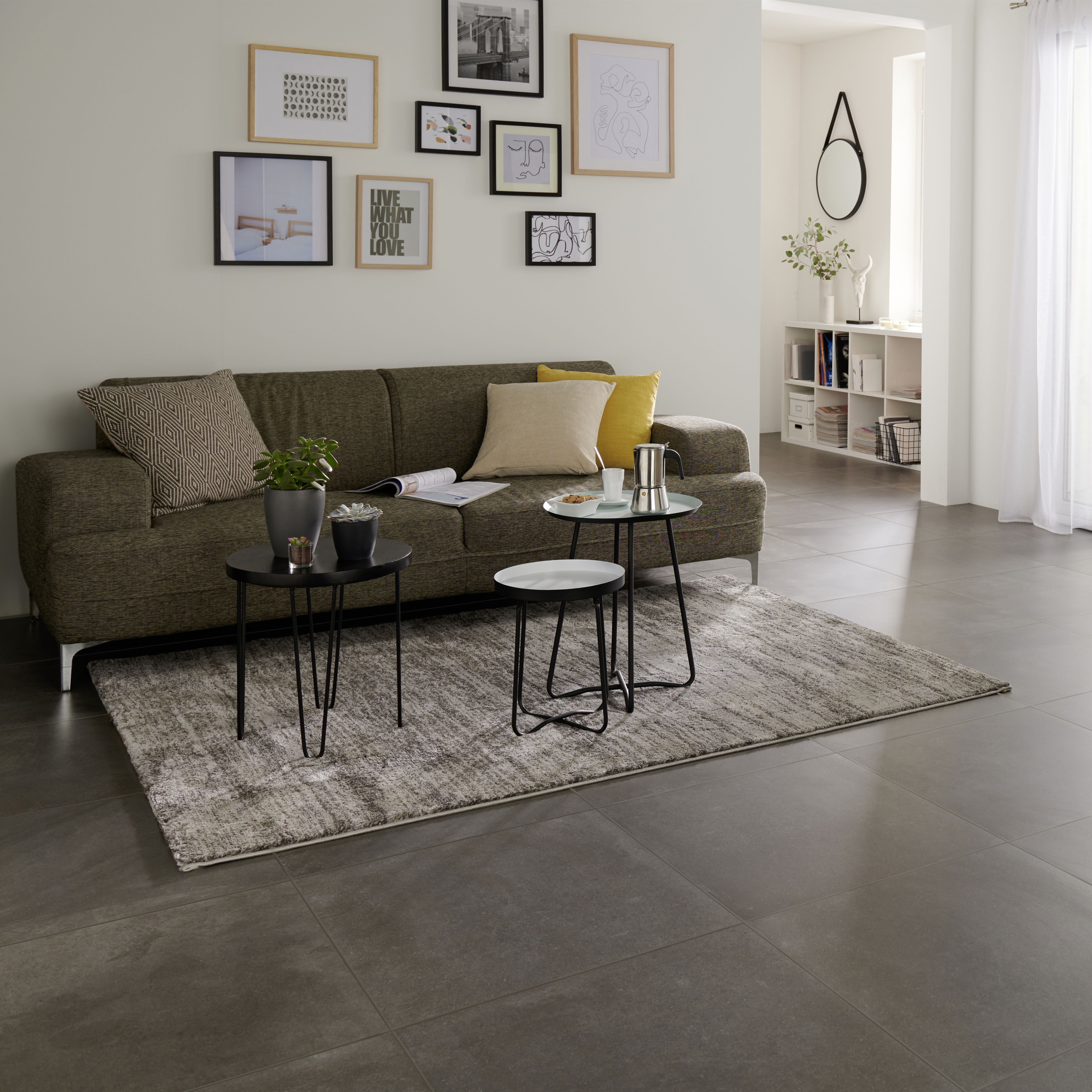 Colours Kontainer Anthracite Matt Flat Concrete effect Textured Porcelain Indoor Wall & floor Tile