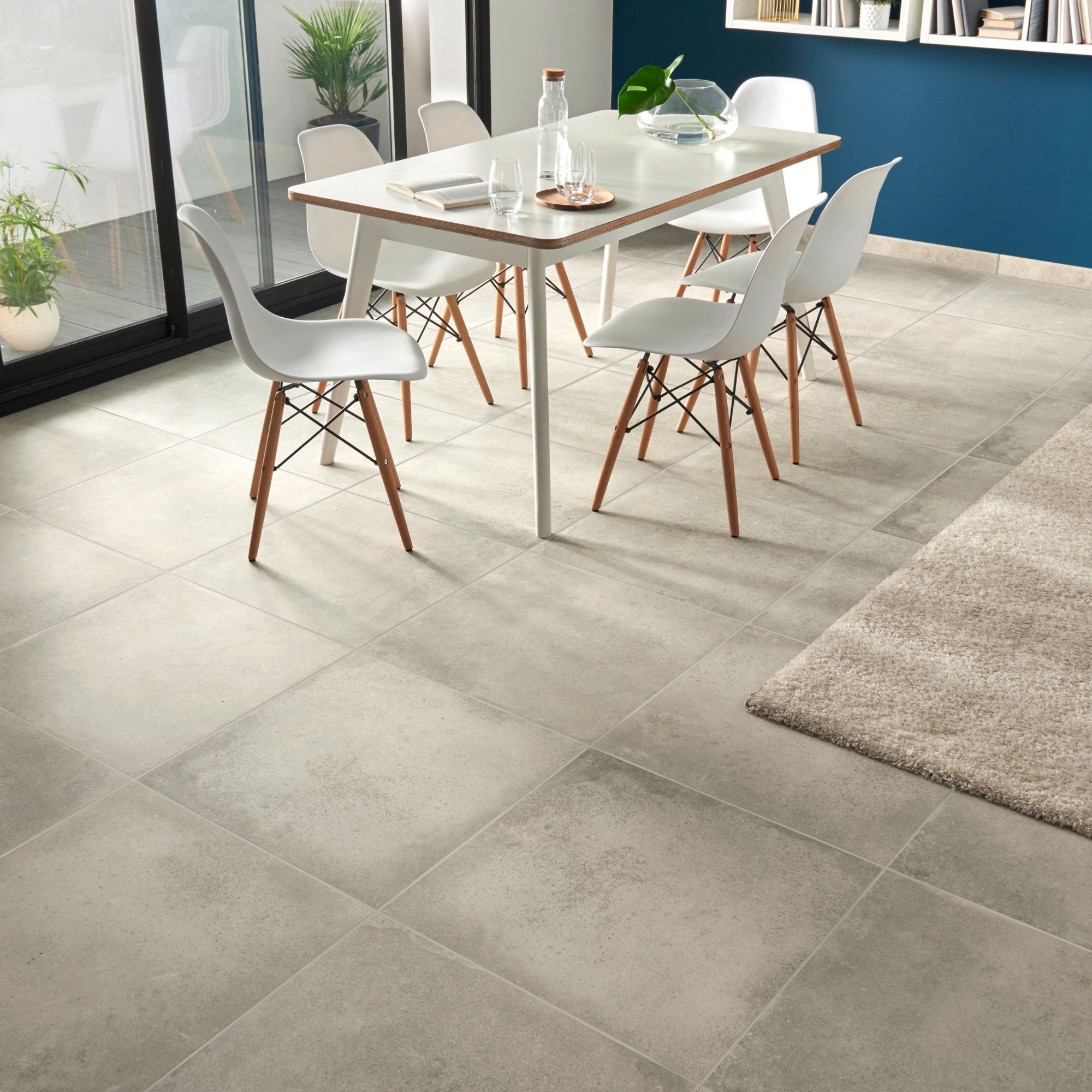 Colours Kontainer Light grey Matt Flat Concrete effect Textured Porcelain Indoor Wall & floor Tile