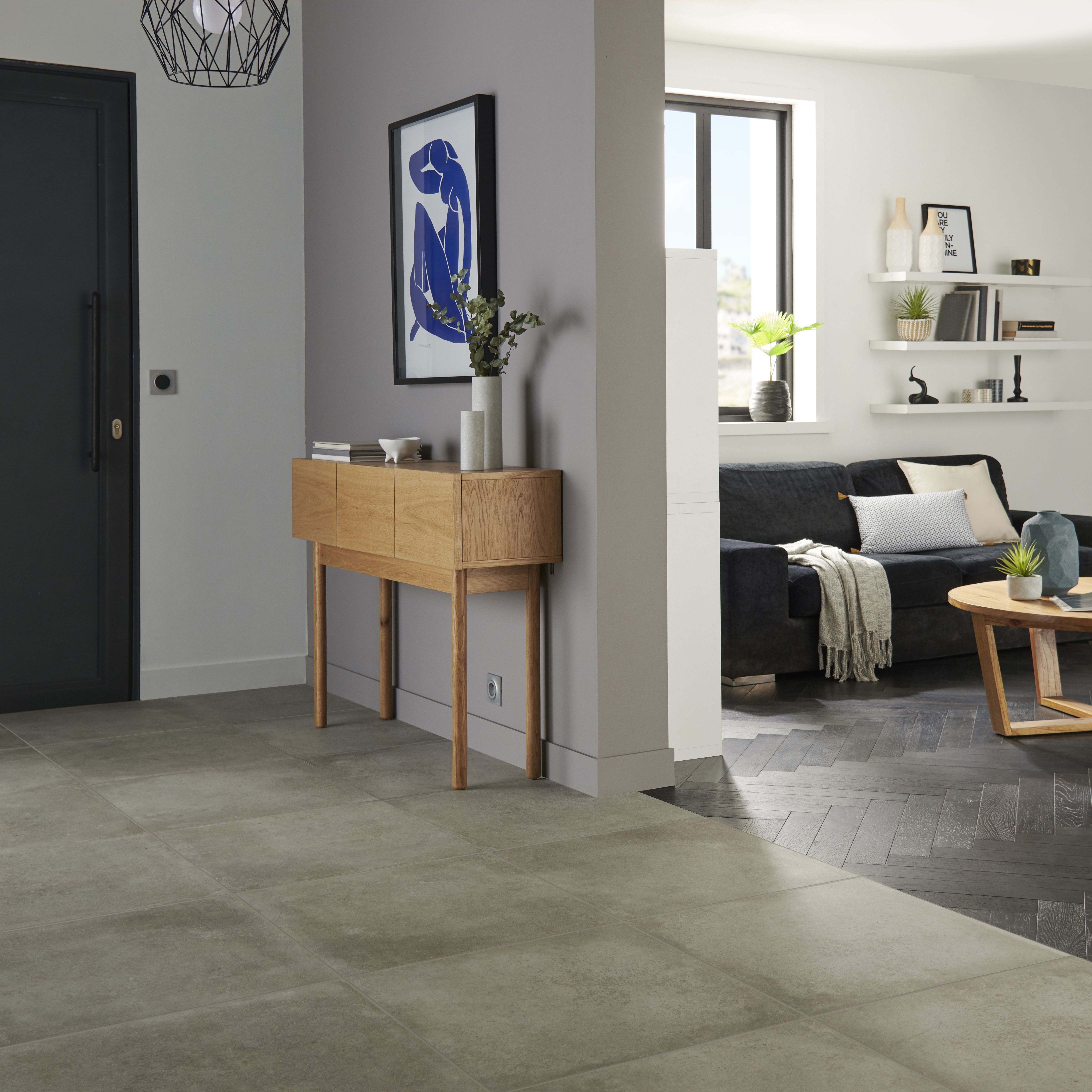 Colours Kontainer Light grey Matt Flat Concrete effect Textured Porcelain Indoor Wall & floor Tile - 7