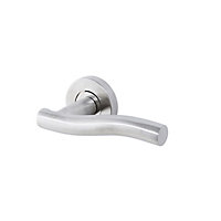 Colours Lalin Satin Nickel effect Stainless steel Curved Latch Push-on rose Door handle (L)130mm, Pair