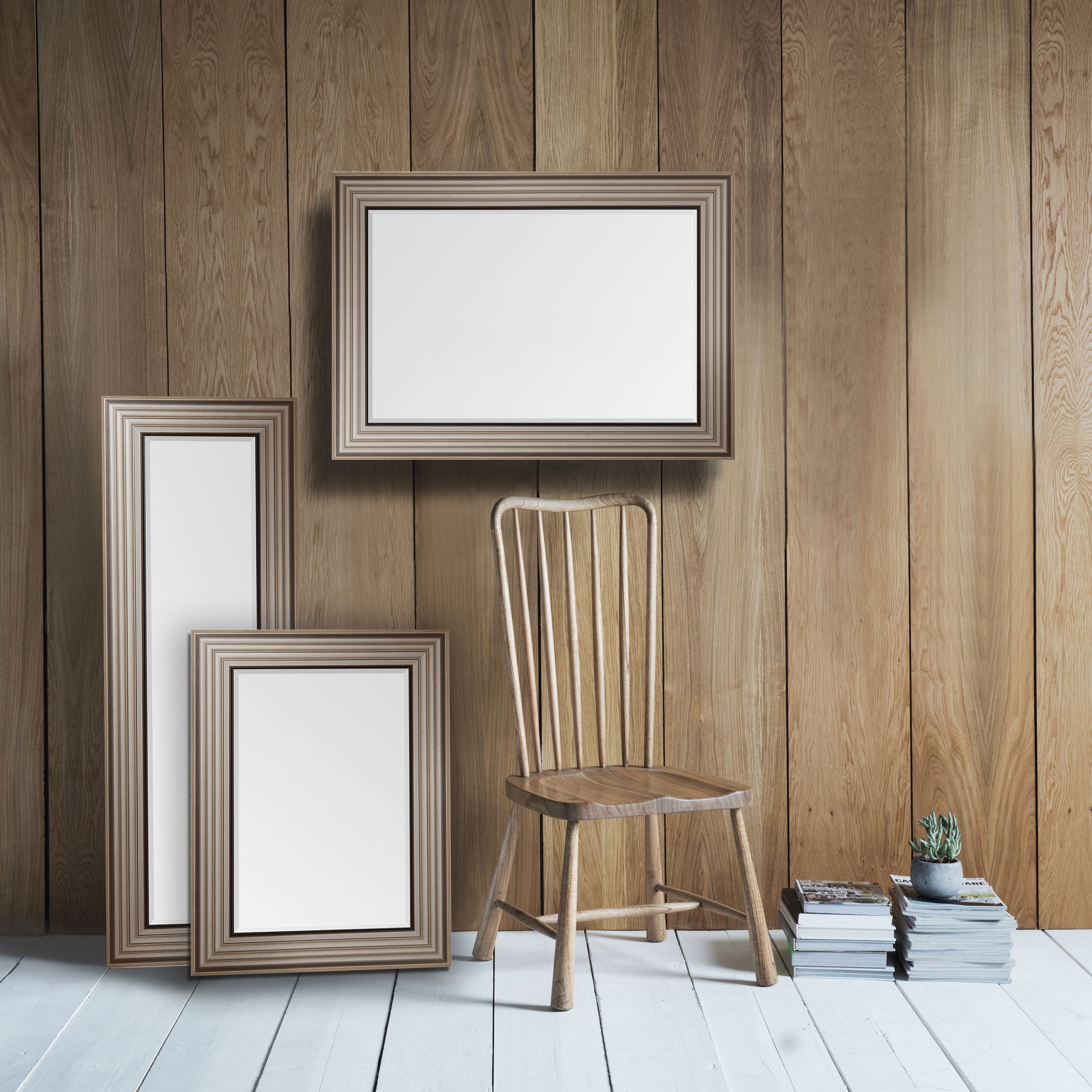 Colours Laverna Brown Silver effect Ridged Rectangular Wall-mounted Framed Mirror, (H)82cm (W)62cm