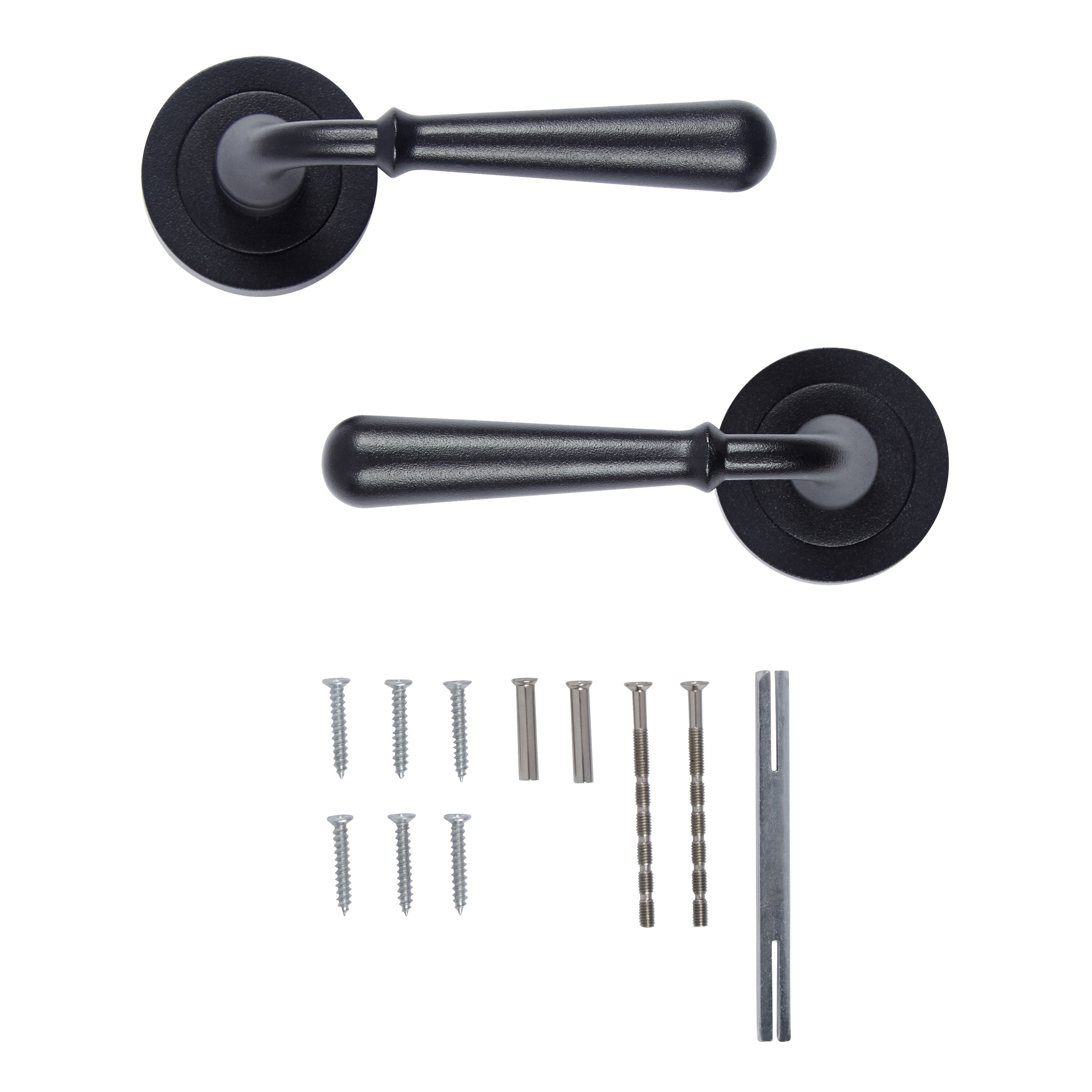Colours Leba Black Iron effect Aluminium Straight Latch Door handle (L)116mm - 3