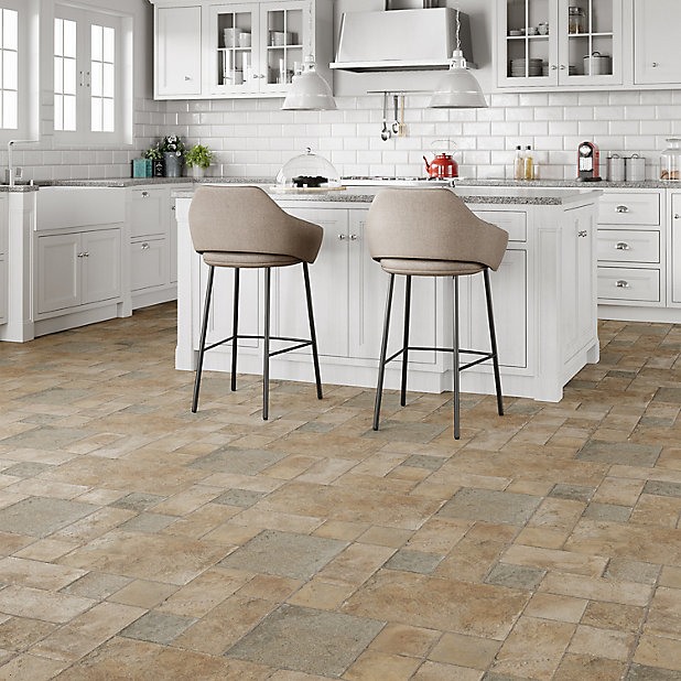 Colours Leggiero Natural Stone Effect, Laminate Tile Flooring Kitchen B Q