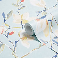 Colours Leona Teal Floral Smooth Wallpaper