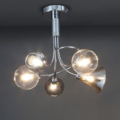 Colours Lilie Modern Glass & metal Chrome effect 5 Lamp Ceiling light