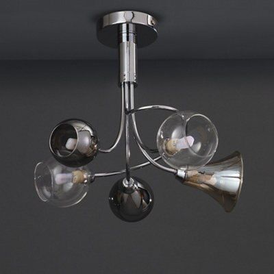 Colours Lilie Modern Glass & metal Chrome effect 5 Lamp Ceiling light