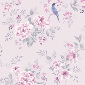 Colours Liora Purple Floral Glitter effect Embossed Wallpaper Sample