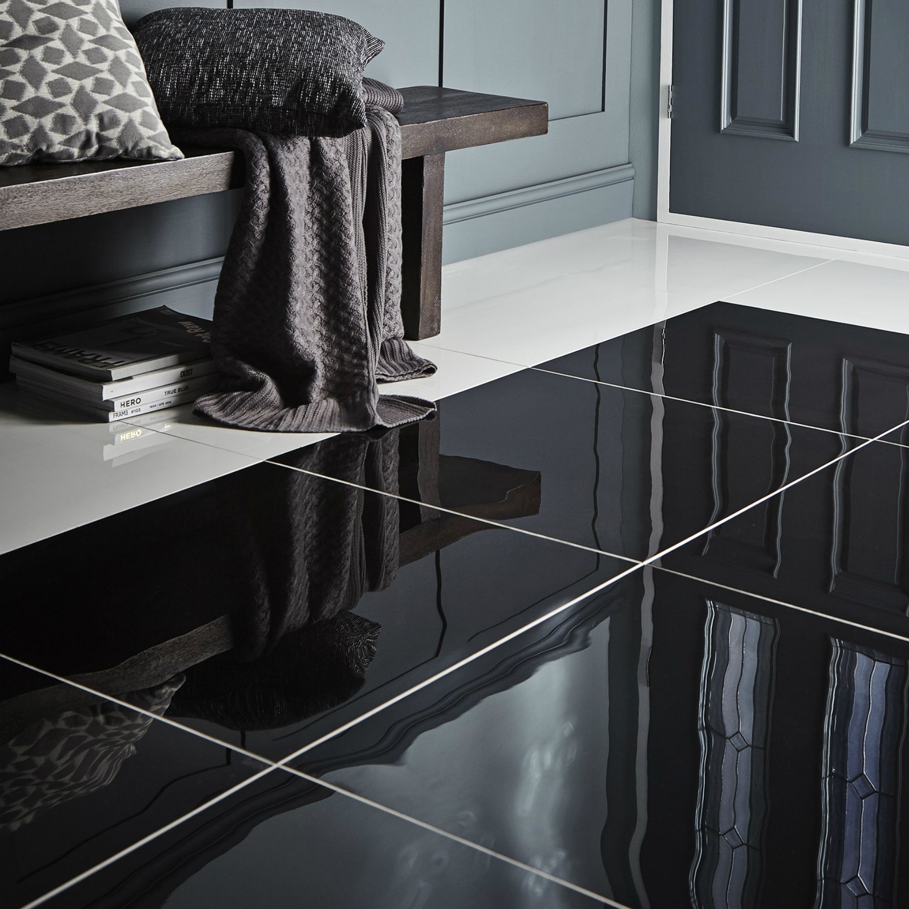 Colours Livourne Black High gloss Porcelain Wall & floor Tile Sample