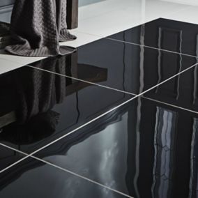 Colours Livourne Black High gloss Stone effect Porcelain Indoor Wall & floor Tile, Pack of 3, (L)600mm (W)600mm