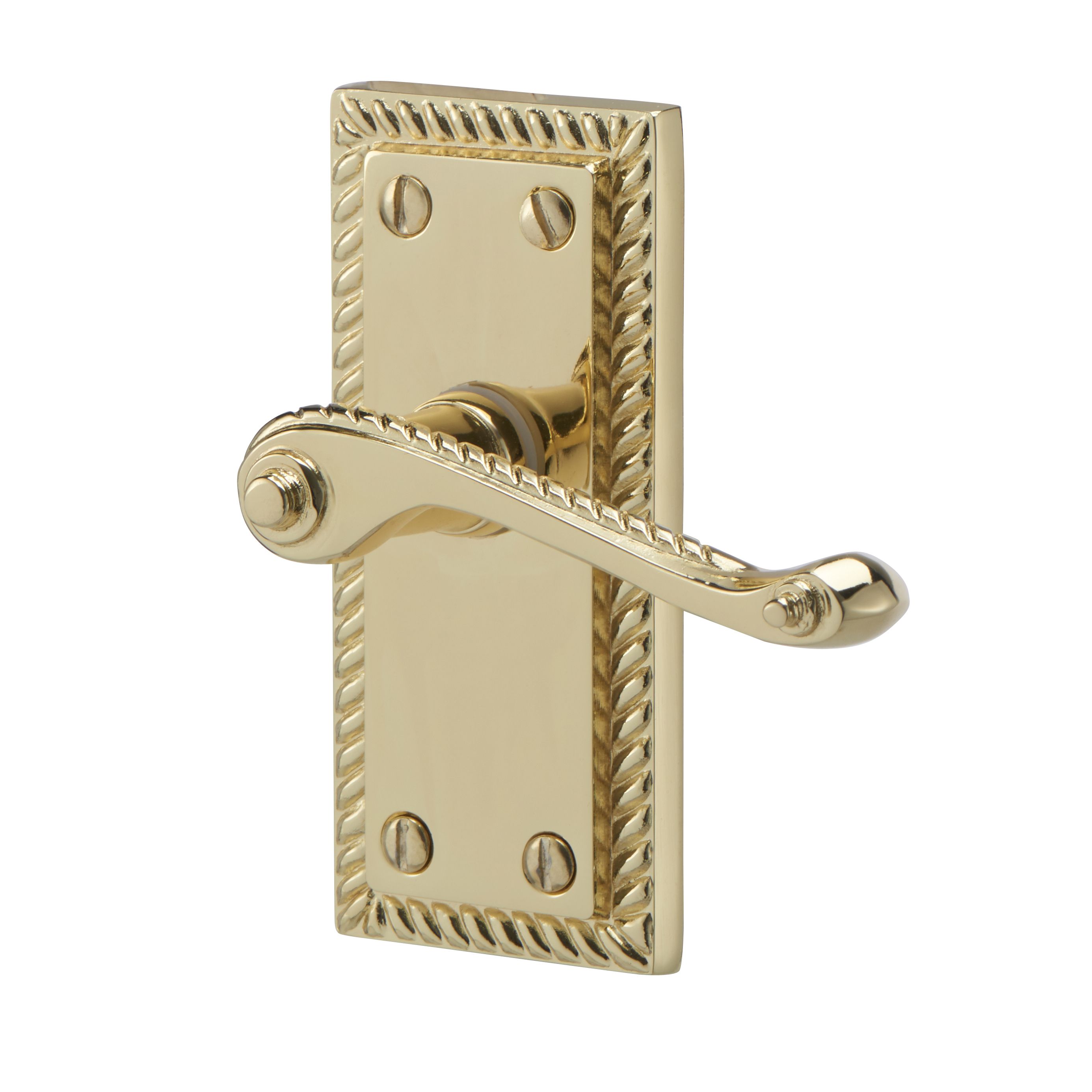 Colours Louga Polished Brass effect Zamak Scroll Latch Door handle with Hinges (L)92mm (D)58mm, Pack of 3