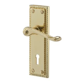 Colours Louga Polished Brass effect Zamak Scroll Lock Door handle (L)92mm
