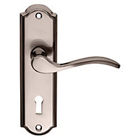 Colours Lutol Satin Black Iridium effect Brass Scroll Lock Door handle (L)104mm