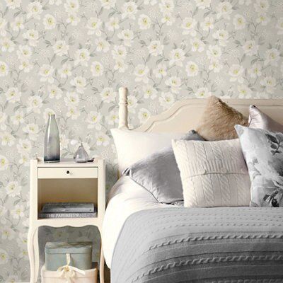 Colours Mandalyn Grey Floral Textured Wallpaper