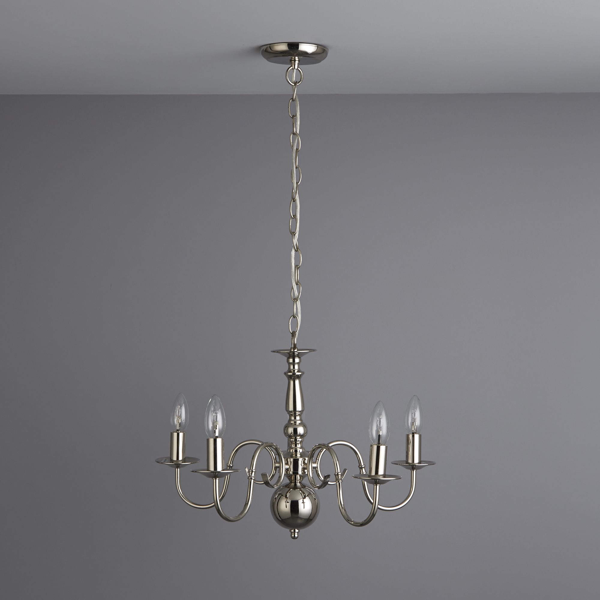 Colours Manning Chandelier Metal Nickel effect 5 Lamp Ceiling light