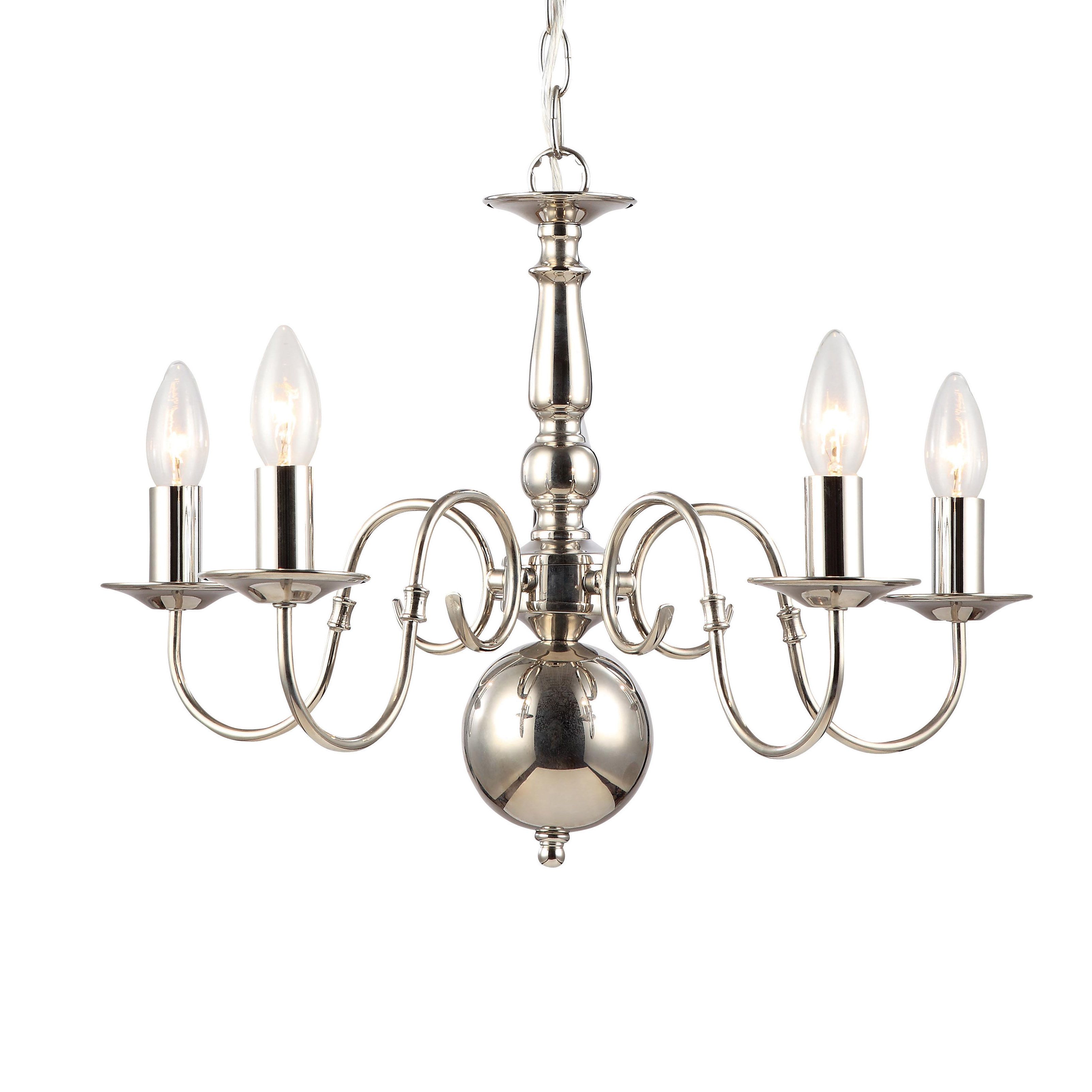 Colours Manning Chandelier Metal Nickel effect 5 Lamp Ceiling light