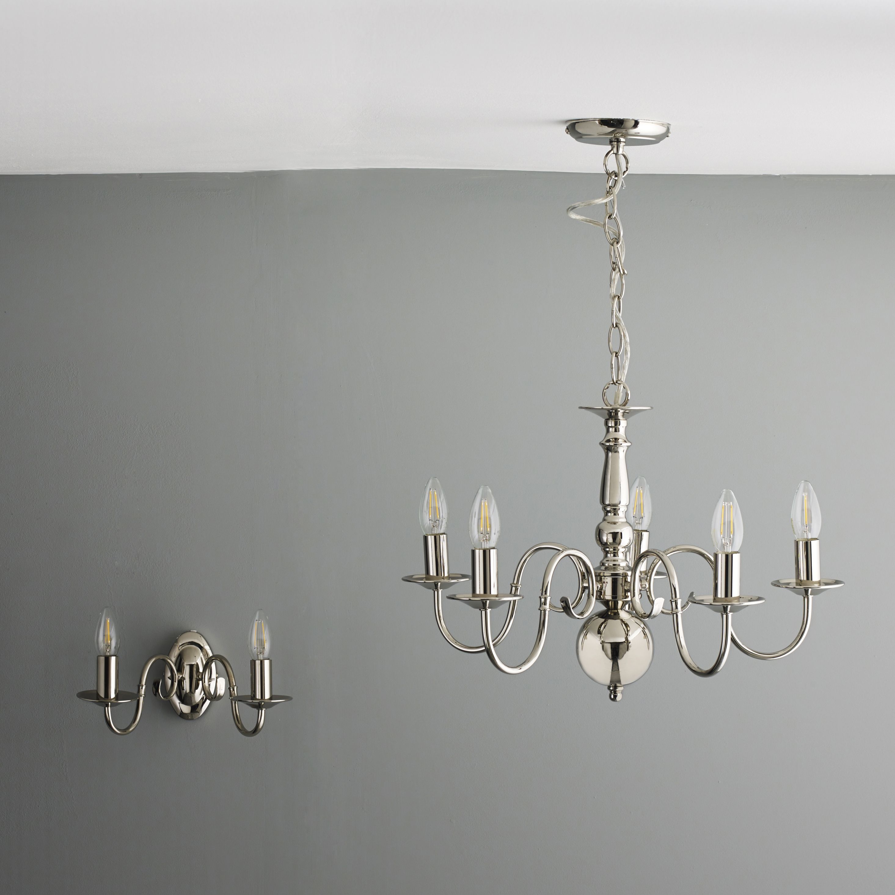 Colours Manning Chandelier Metal Nickel effect 5 Lamp Ceiling light